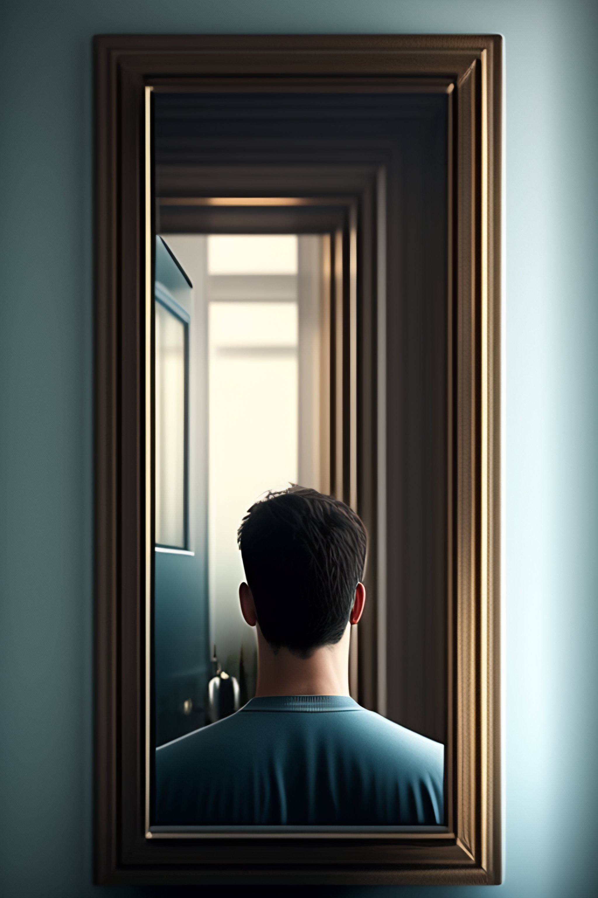 Person Looking In Bathroom Mirror