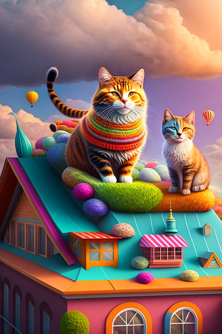 Lexica - 3D cartoon art, painting, Cats on the roof, rendering ...