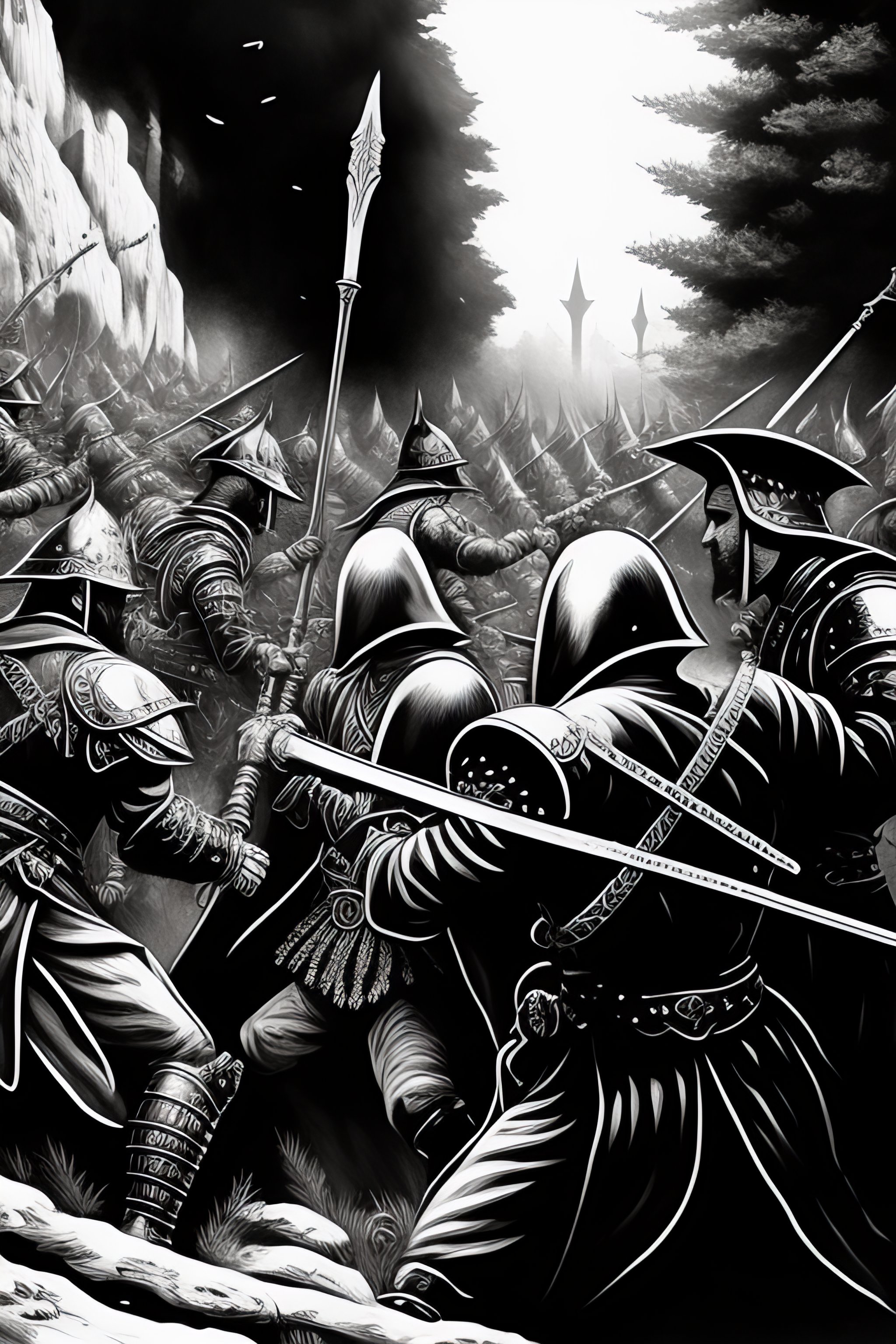 Lexica Knights Fighting Zombies Black And White Illustration Line Art Intricate Art Ravenloft