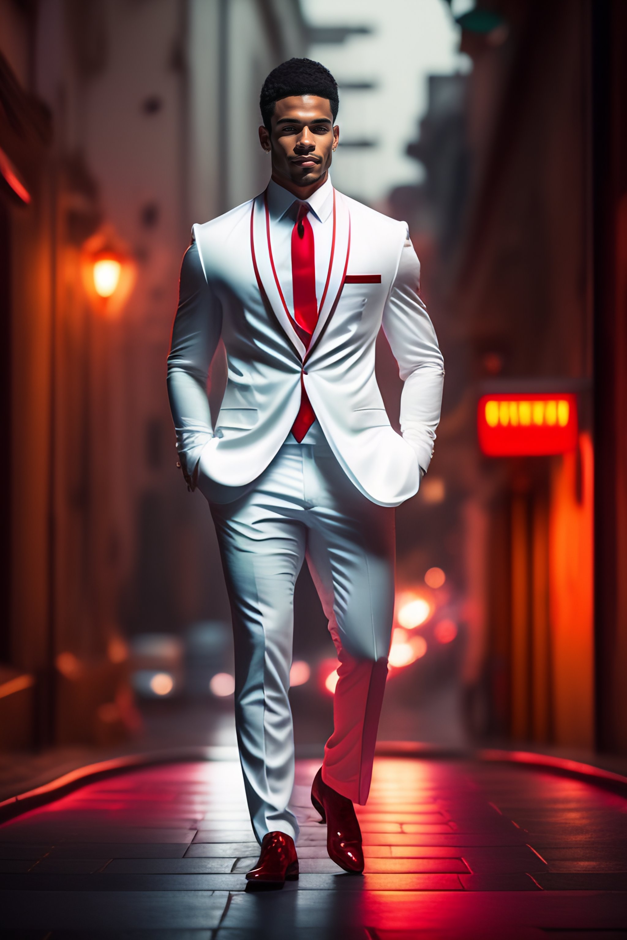 White tux with red on sale tie