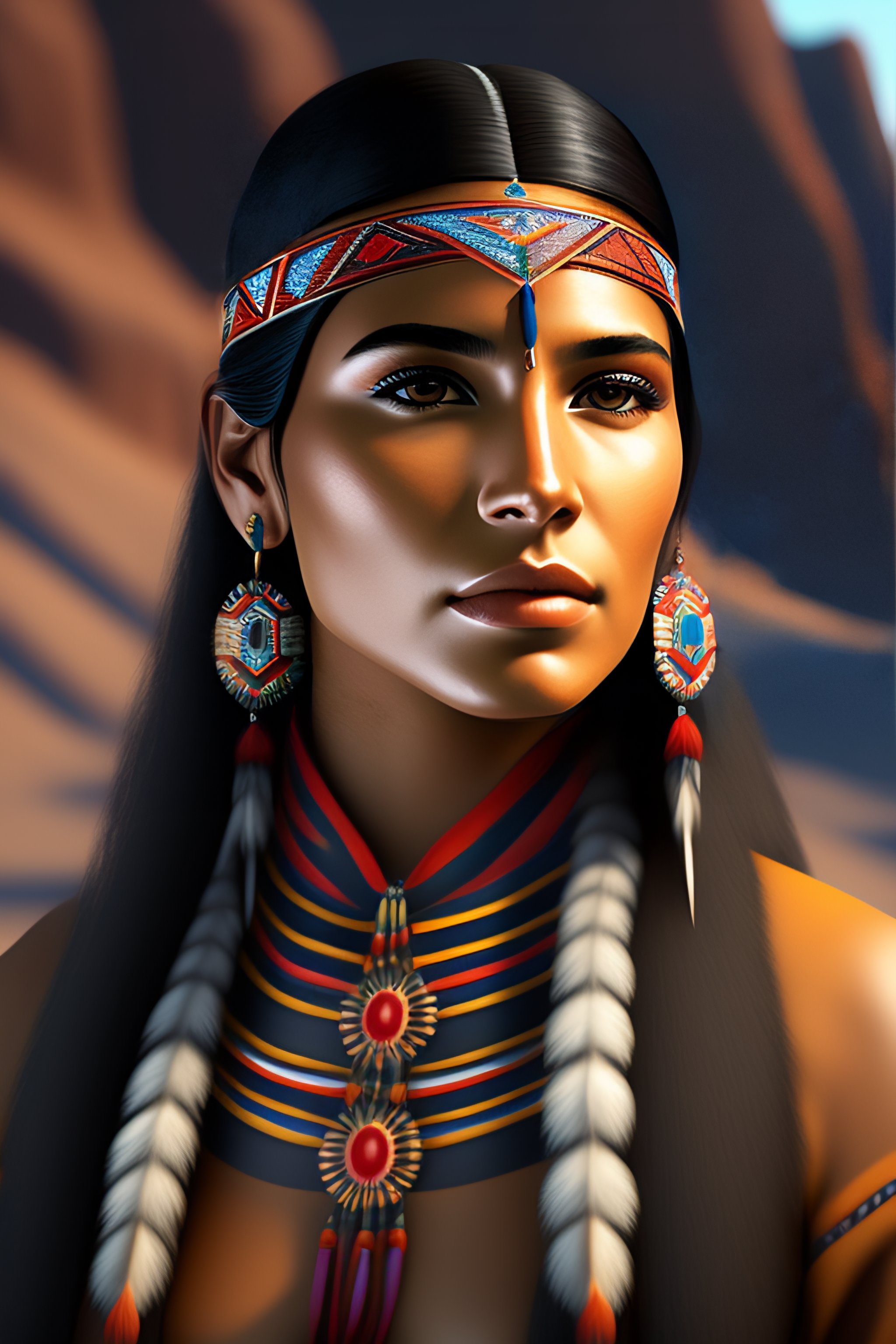 Lexica - Native american young woman portrait in 3d digital art with ...