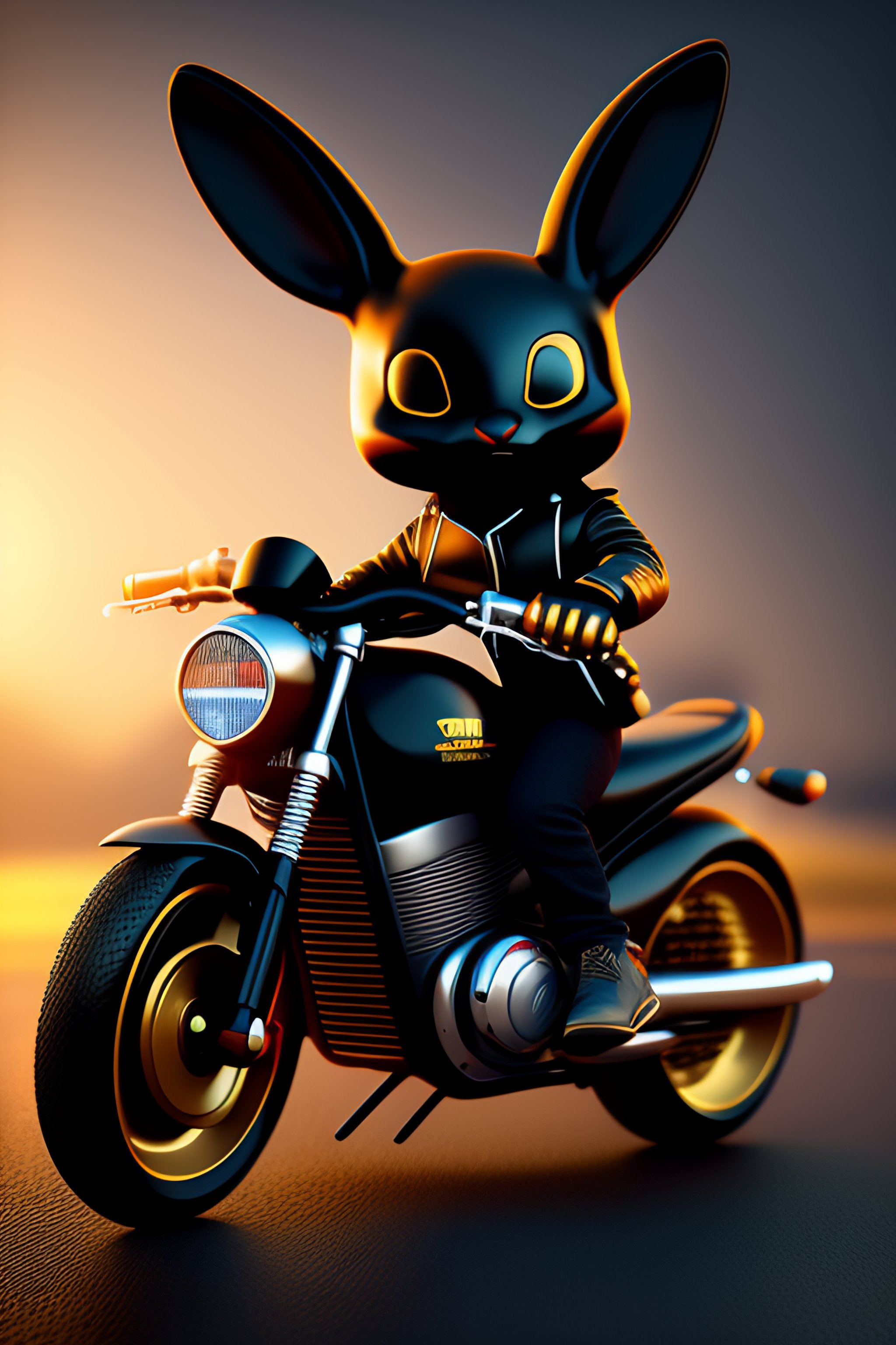 Lexica - Cartoon Black Humanoid Rabbit with large white eyes leather ...