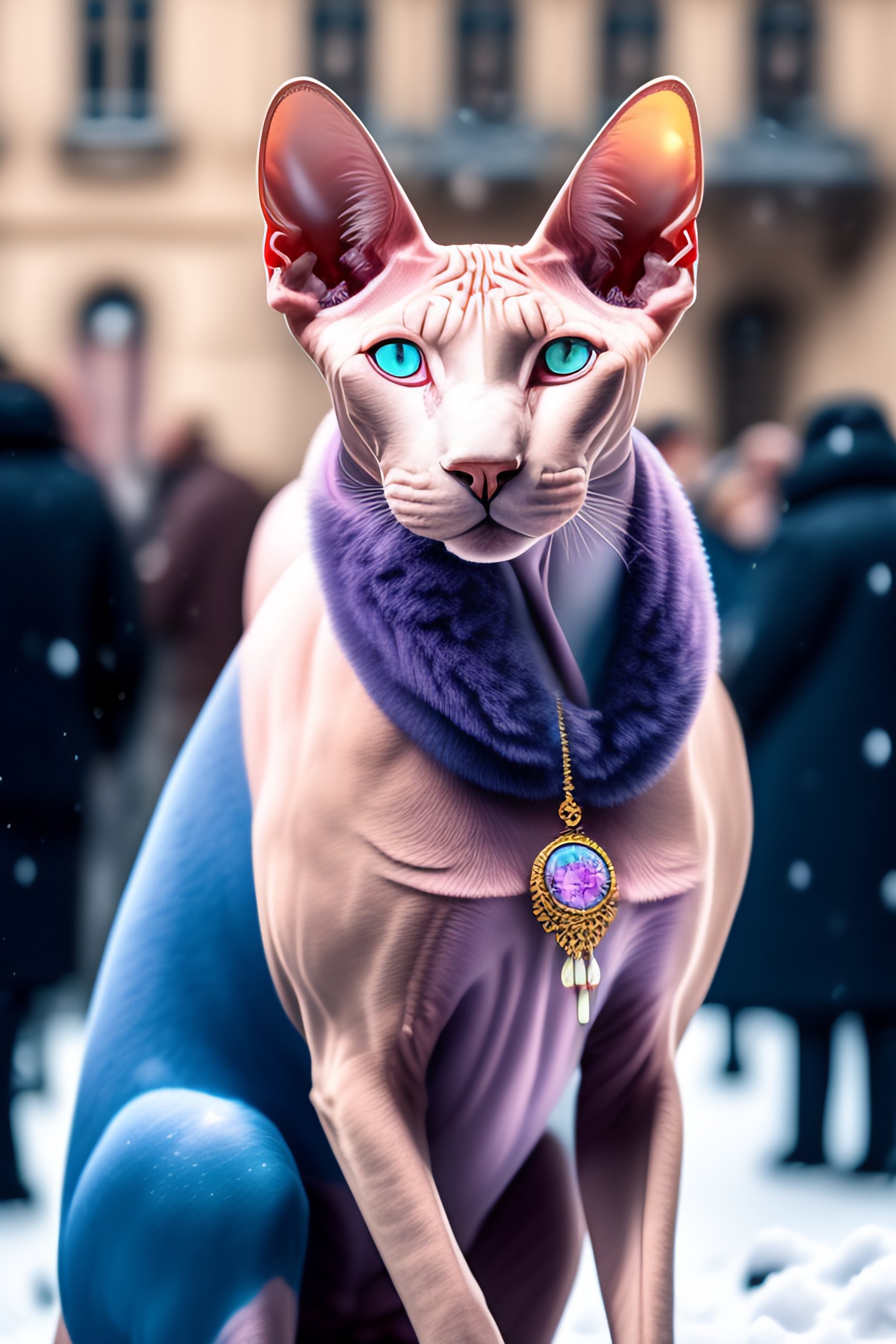 Lexica - Pastel pink sphynx with a blue sapphire shaped necklace ...