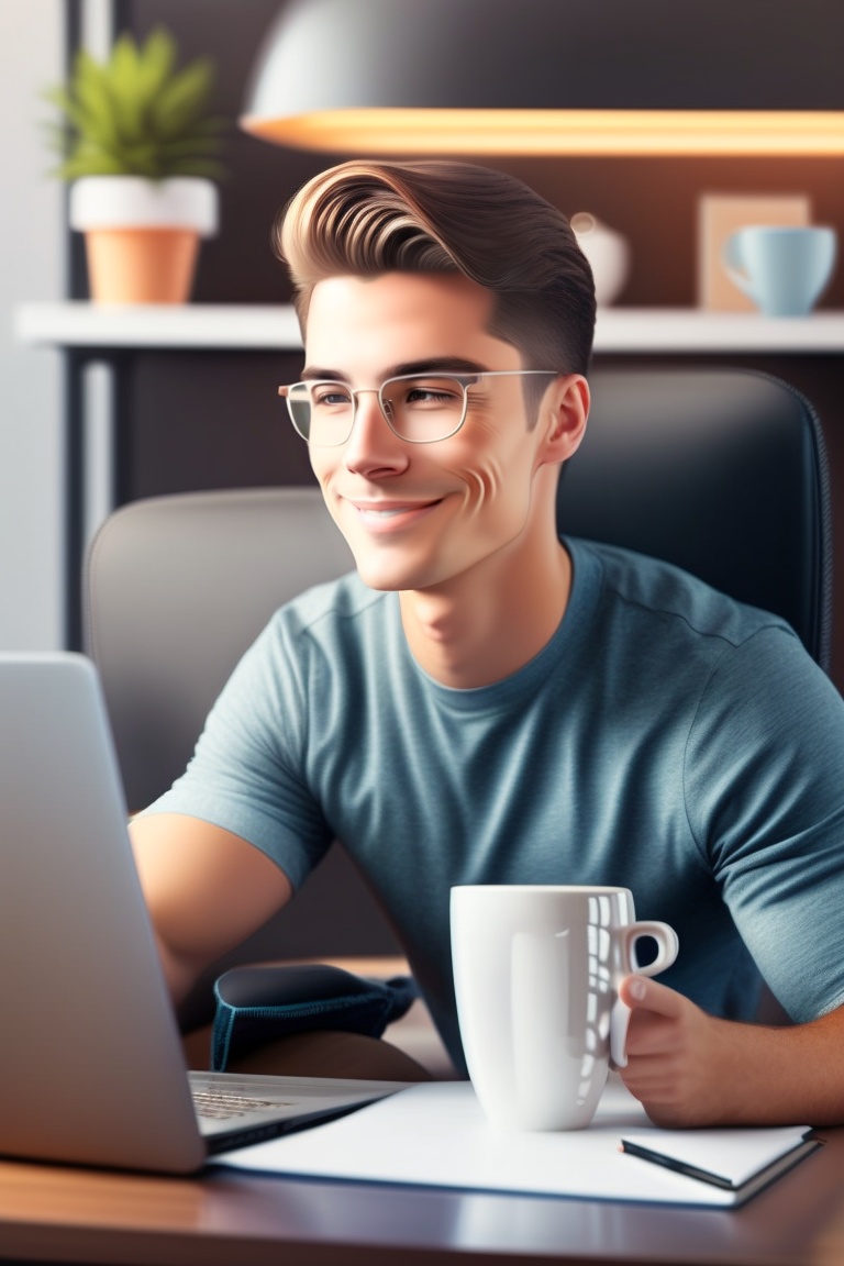 Lexica A person sitting at a work desk with a cup of coffee in front