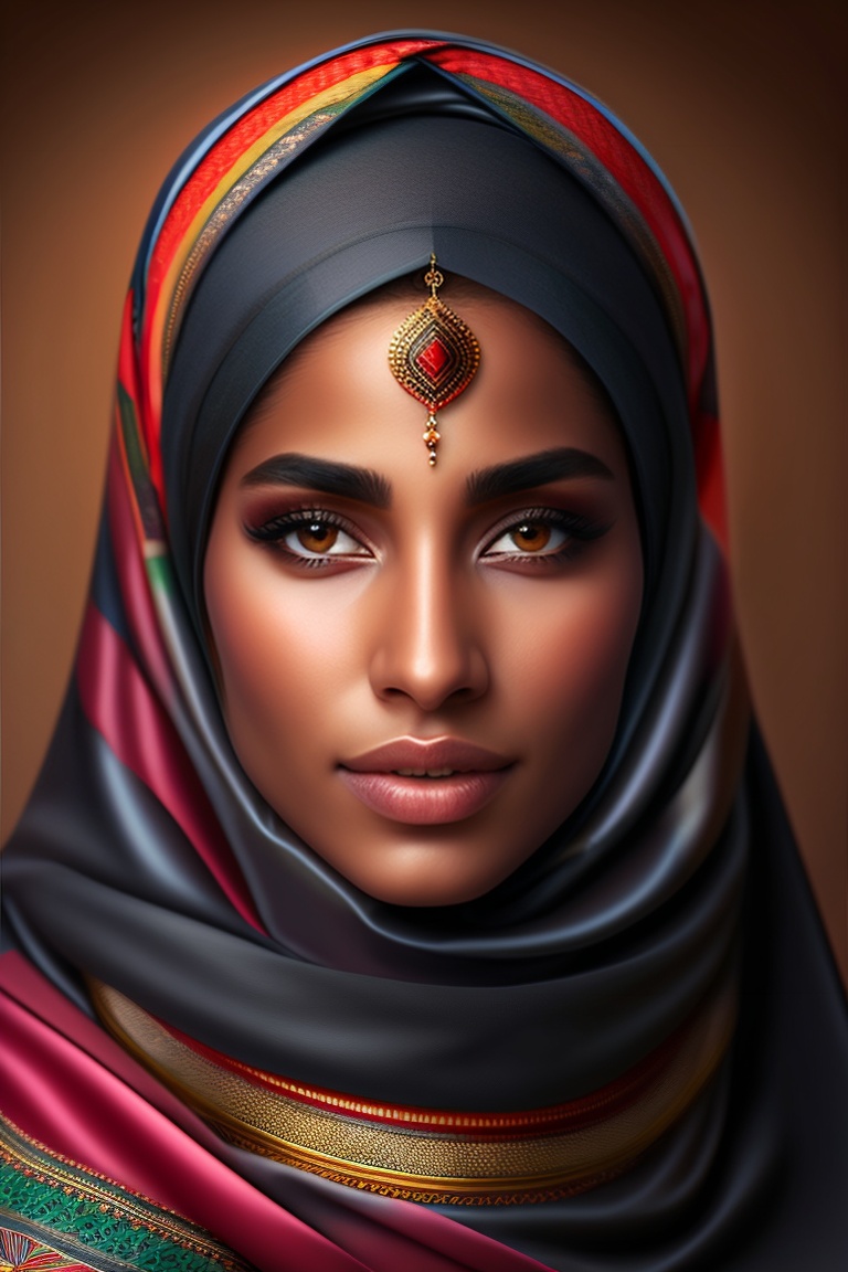 Lexica - Omani woman with hijab, black eyes, Traditional Omani clothes