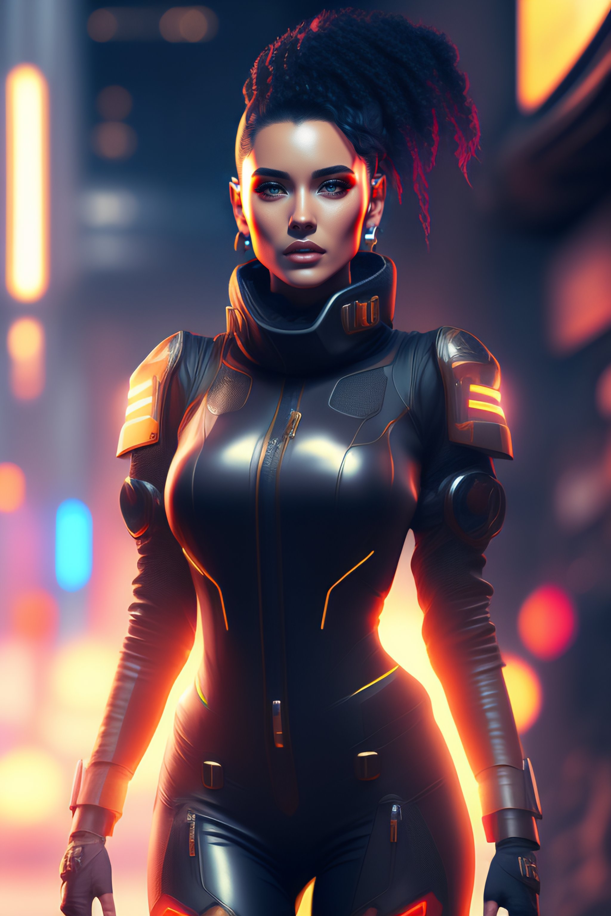 Lexica - Mech Punk clothes with short hair girl, battle status, hyper ...