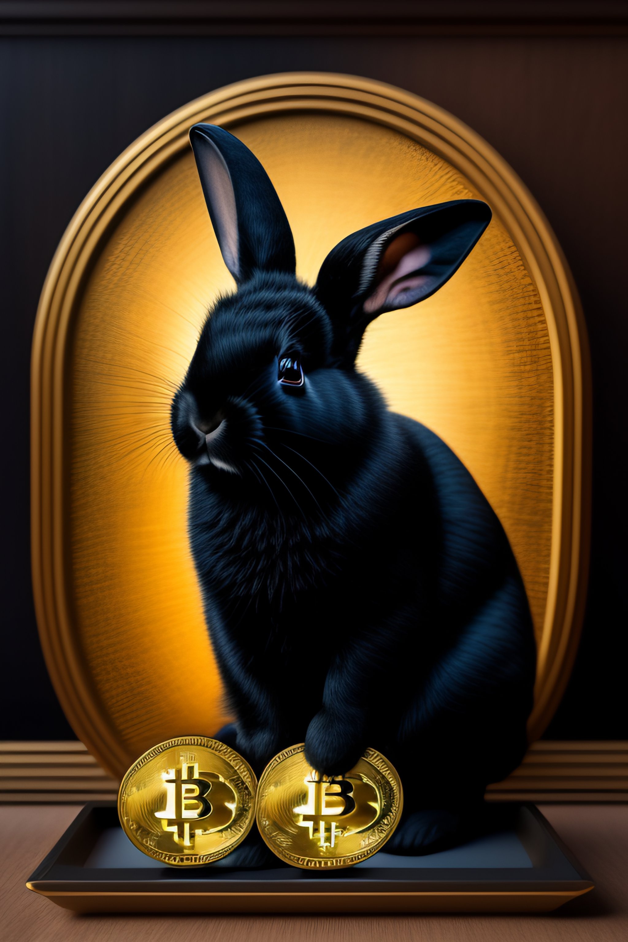Lexica - Black rabbit with bitcoin, rembrandt style