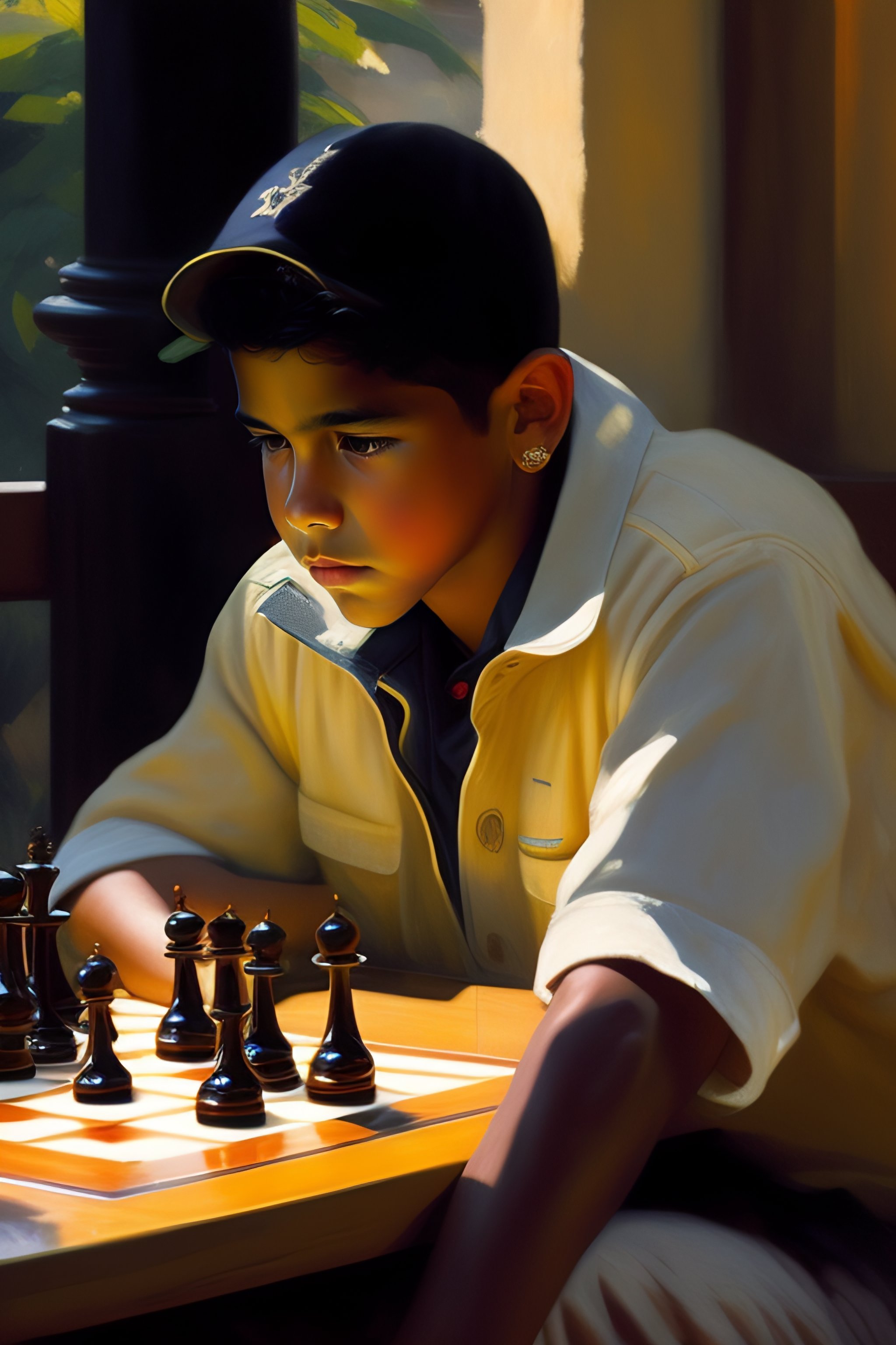 Lexica Portrait of Mexican youth wearing dingy clothing playing chess, detailed by greg