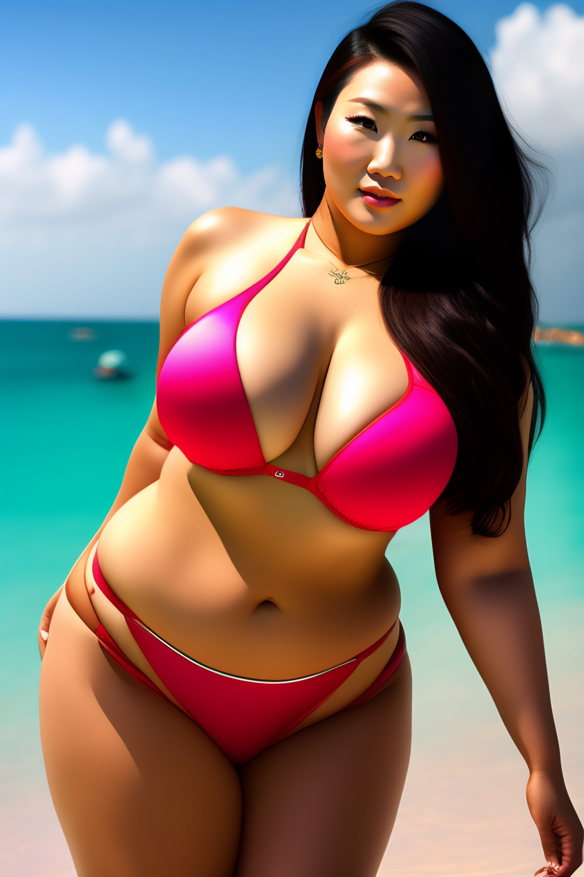 Lexica - Thick Beautiful asian Woman wearing Slingshot-bikini, Wide hips,  mommy, Young face