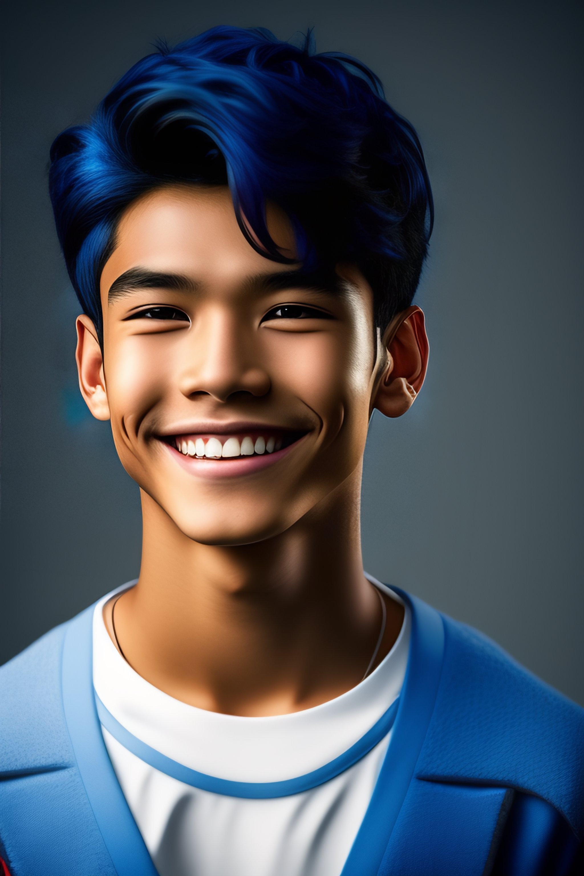 lexica-17-year-old-boy-with-blue-skin-and-dark-blue-hair-smiling