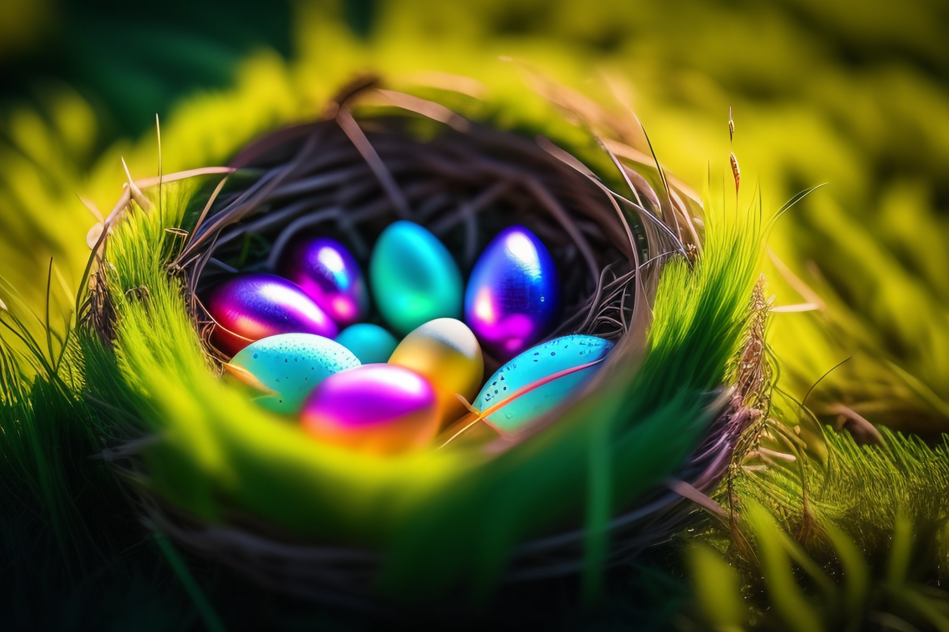 Lexica - Amazing photo if a nest with easter eggs in grass on a sunny ...