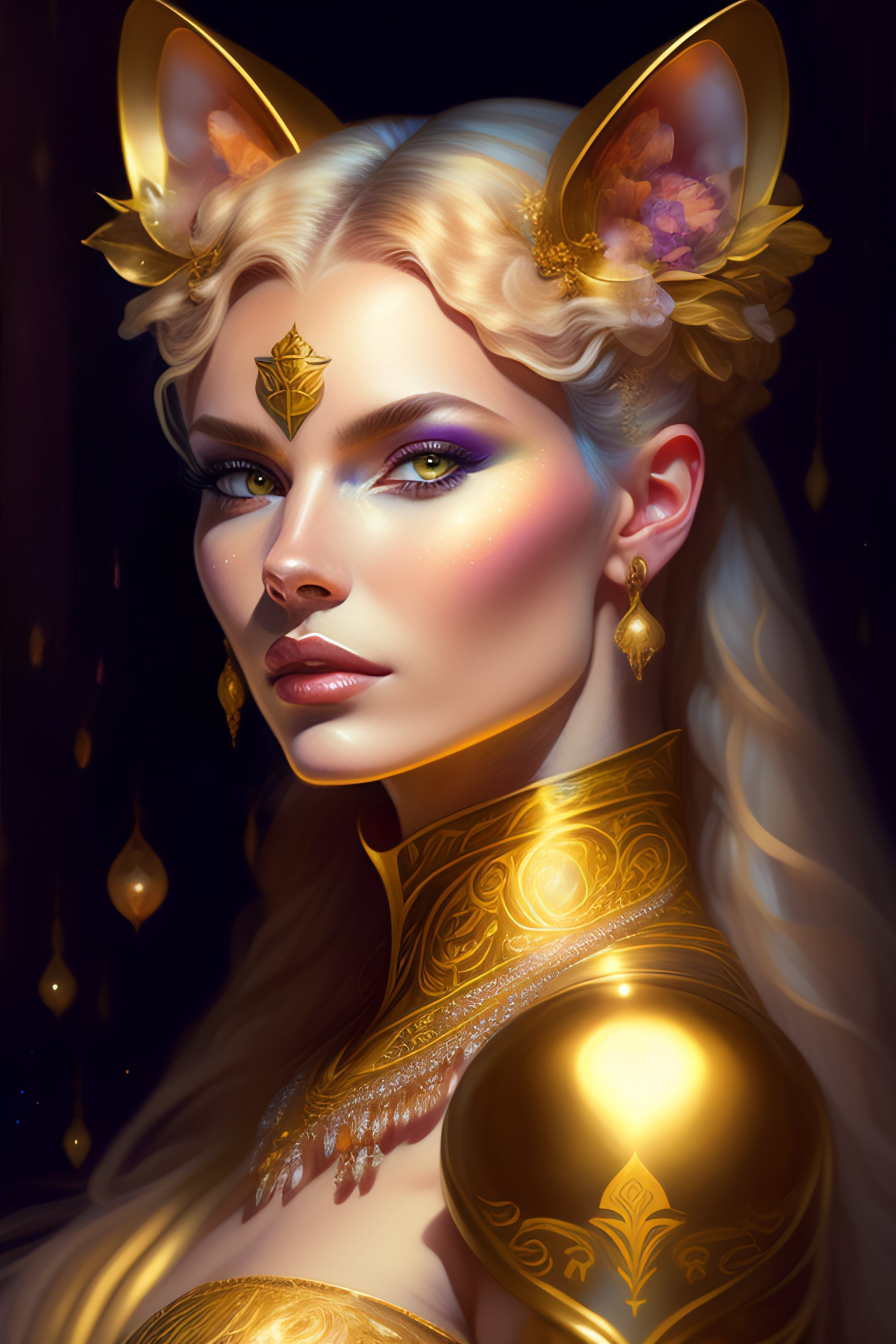 Lexica Portrait of a half cat half human, face of a cat, feline head