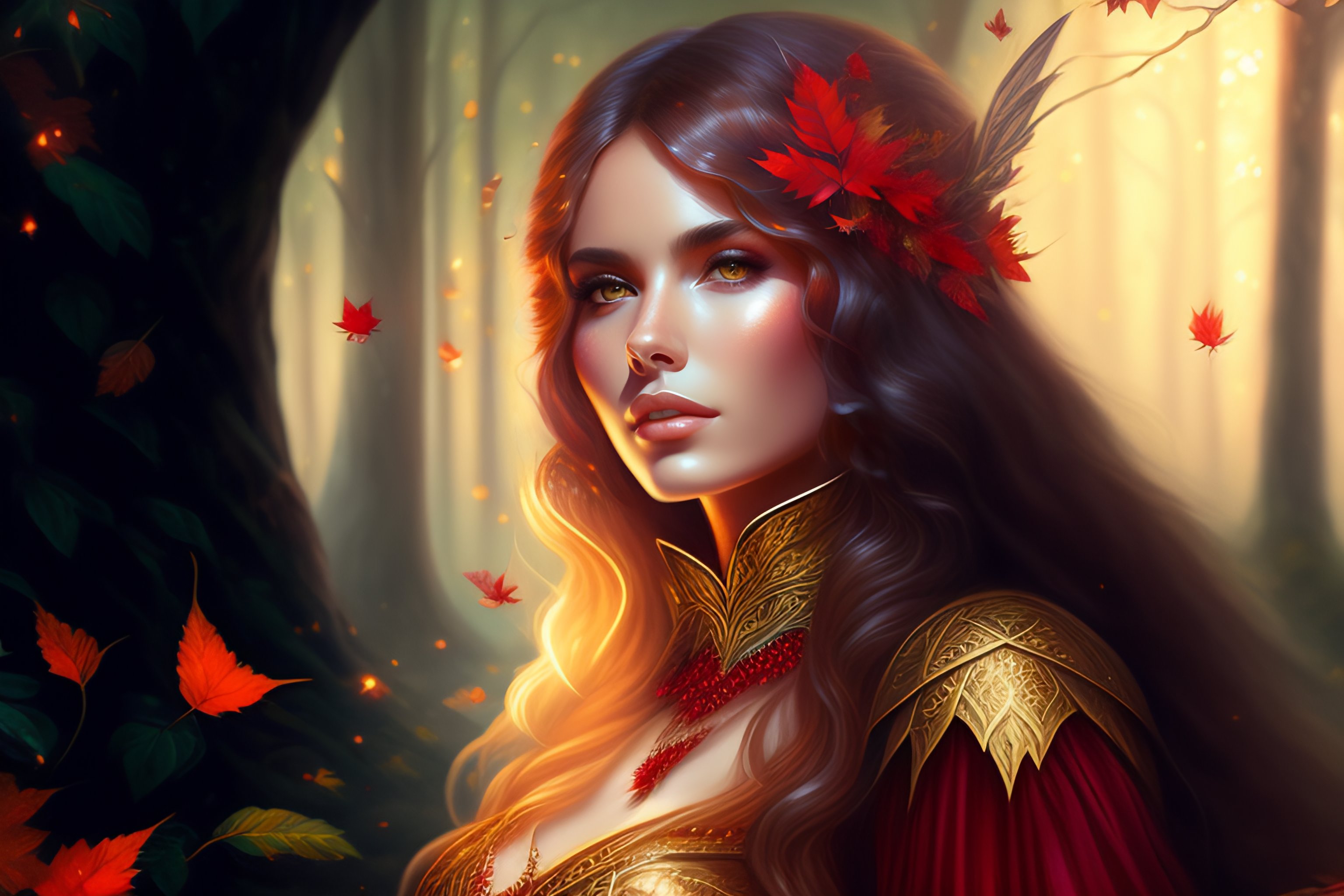 Lexica - A full body of a cute girl queen of ent of red fangorn forest ...