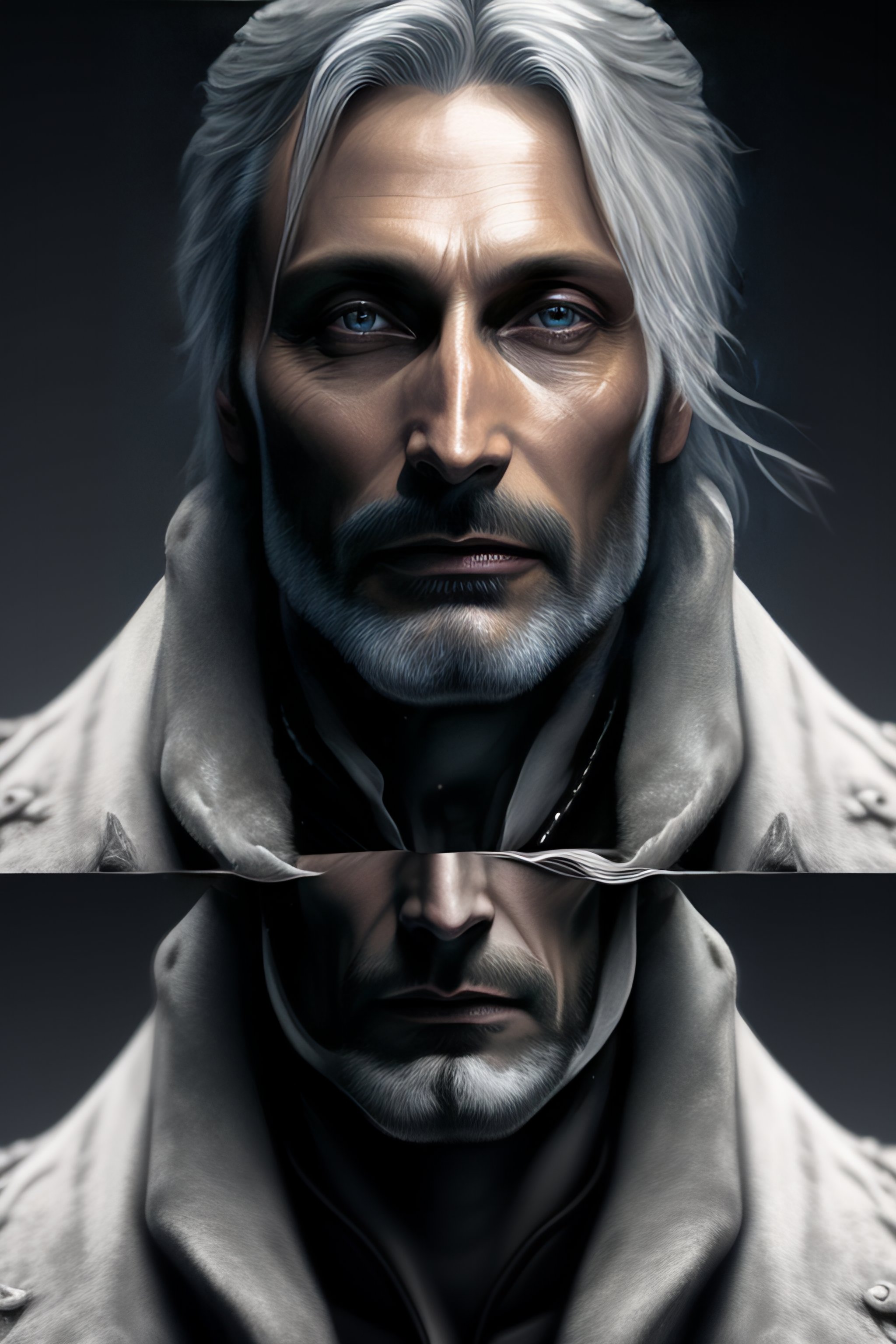 Lexica Mads Mikkelsen a witcher , closeup, realistic face, sharp facial features, facial
