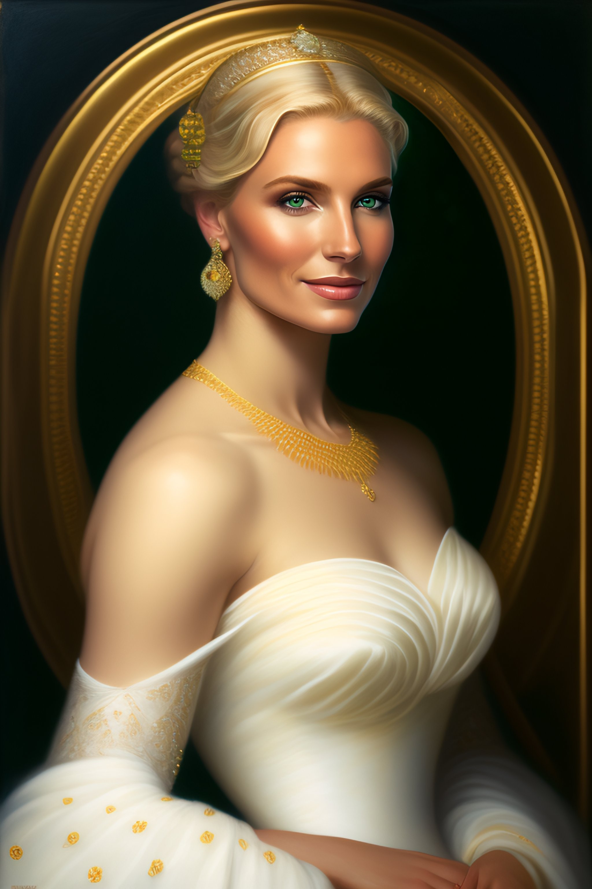 Lexica - Portrait of a blonde woman with green eyes, slightly smiling ...