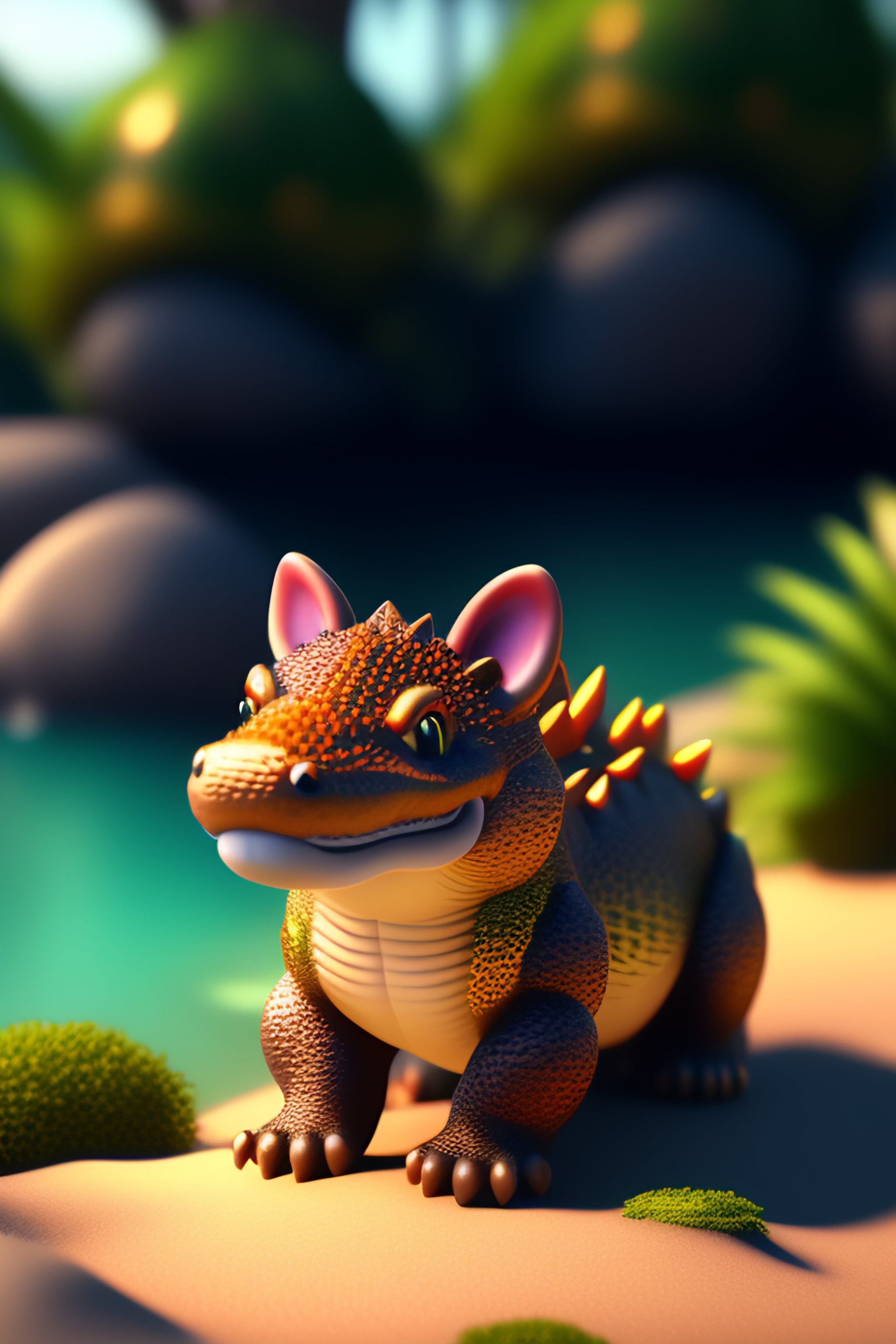 Lexica - A 3d render of a tiny kawaii fur crocodile monster chimera in ...
