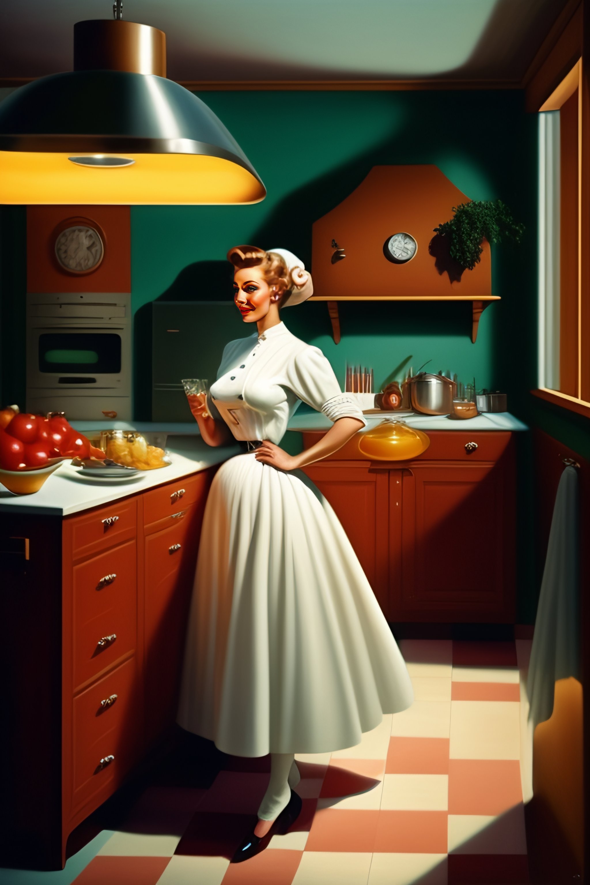 Lexica - A young beautiful 1950s german housewife cooking in kitchen ...