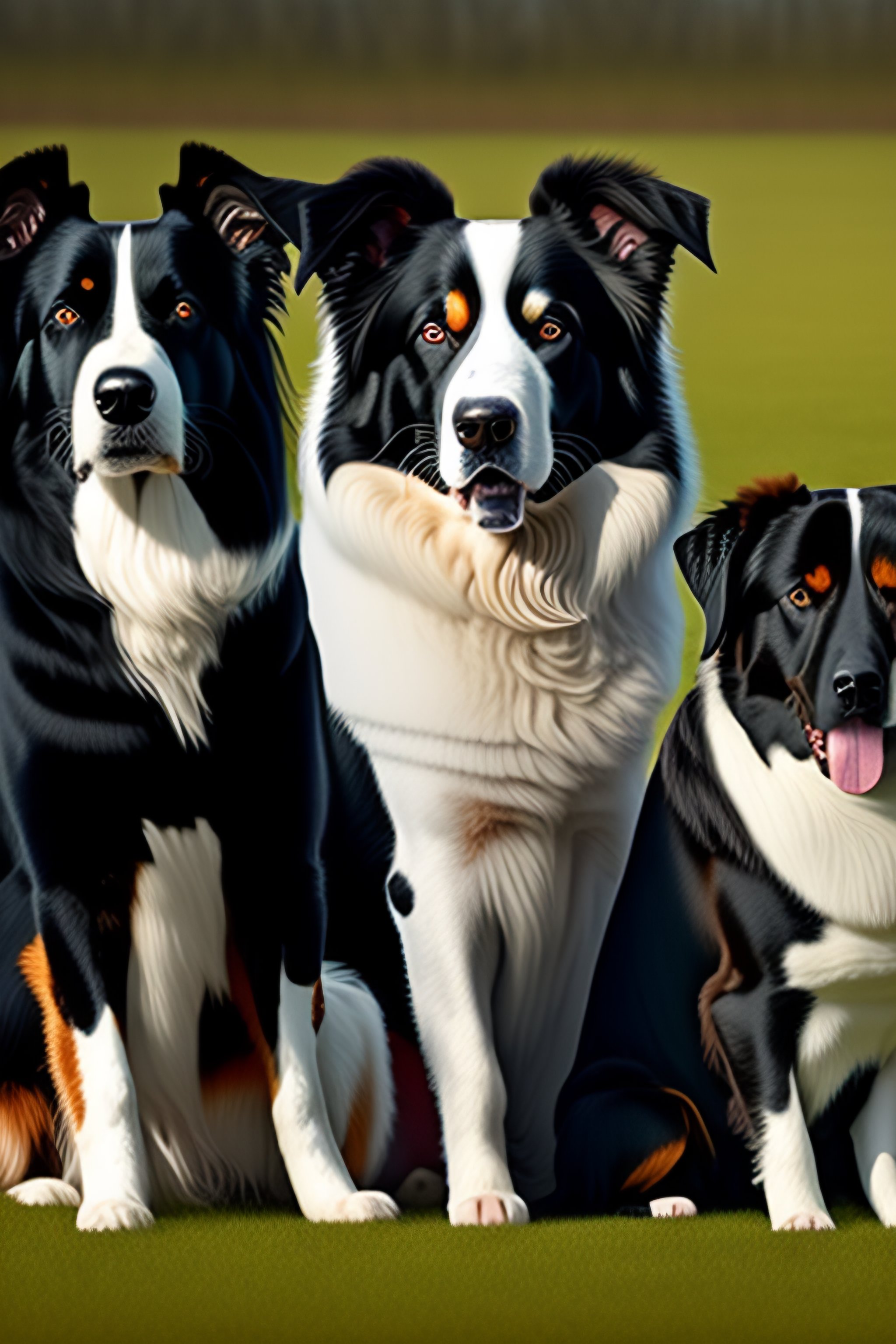 Lexica Black and white Border Collie, Beagle and bouvier bernois sit together