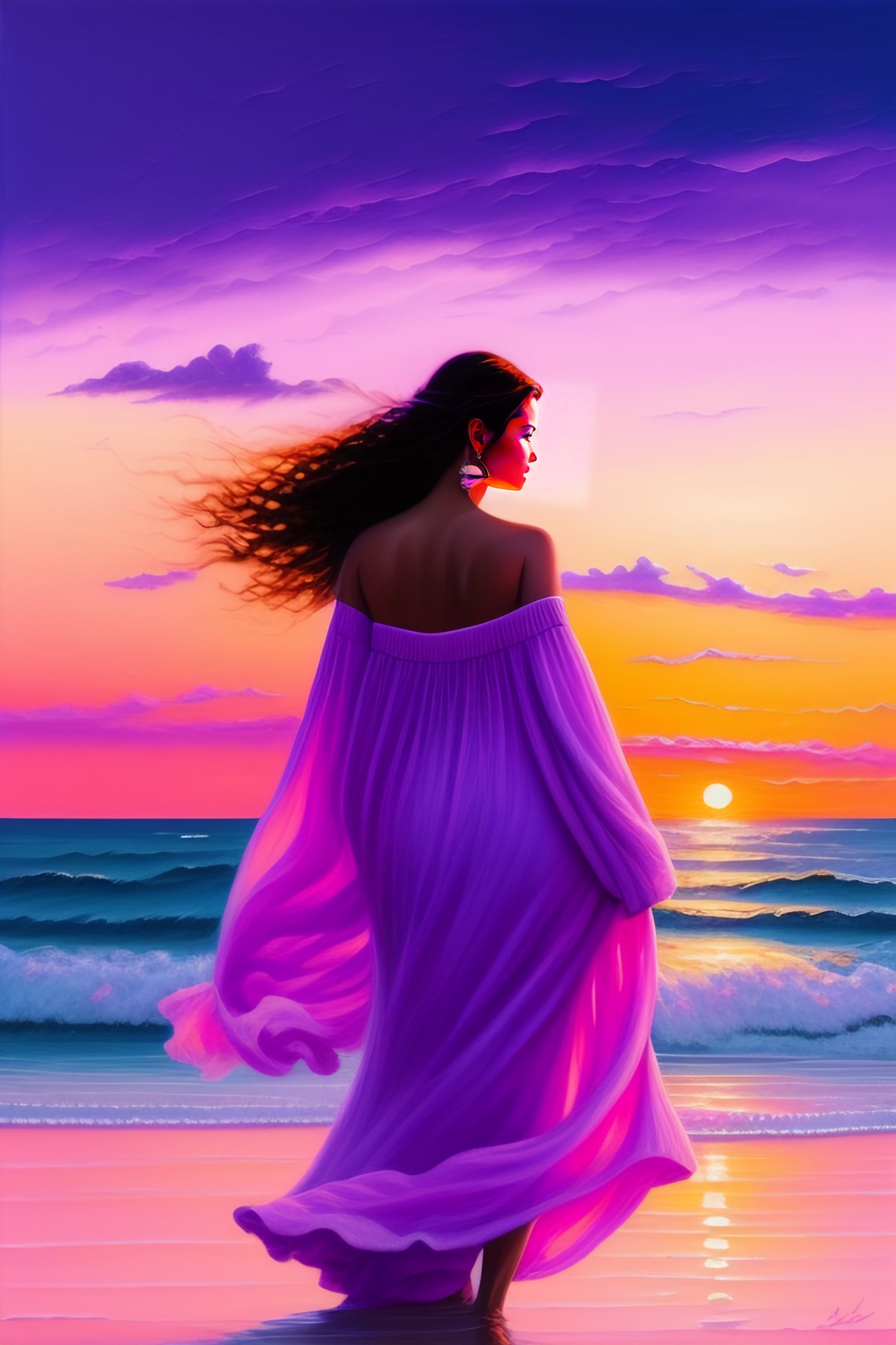 Lexica - Painting of a purple pink sunset by the sea thick impasto ...