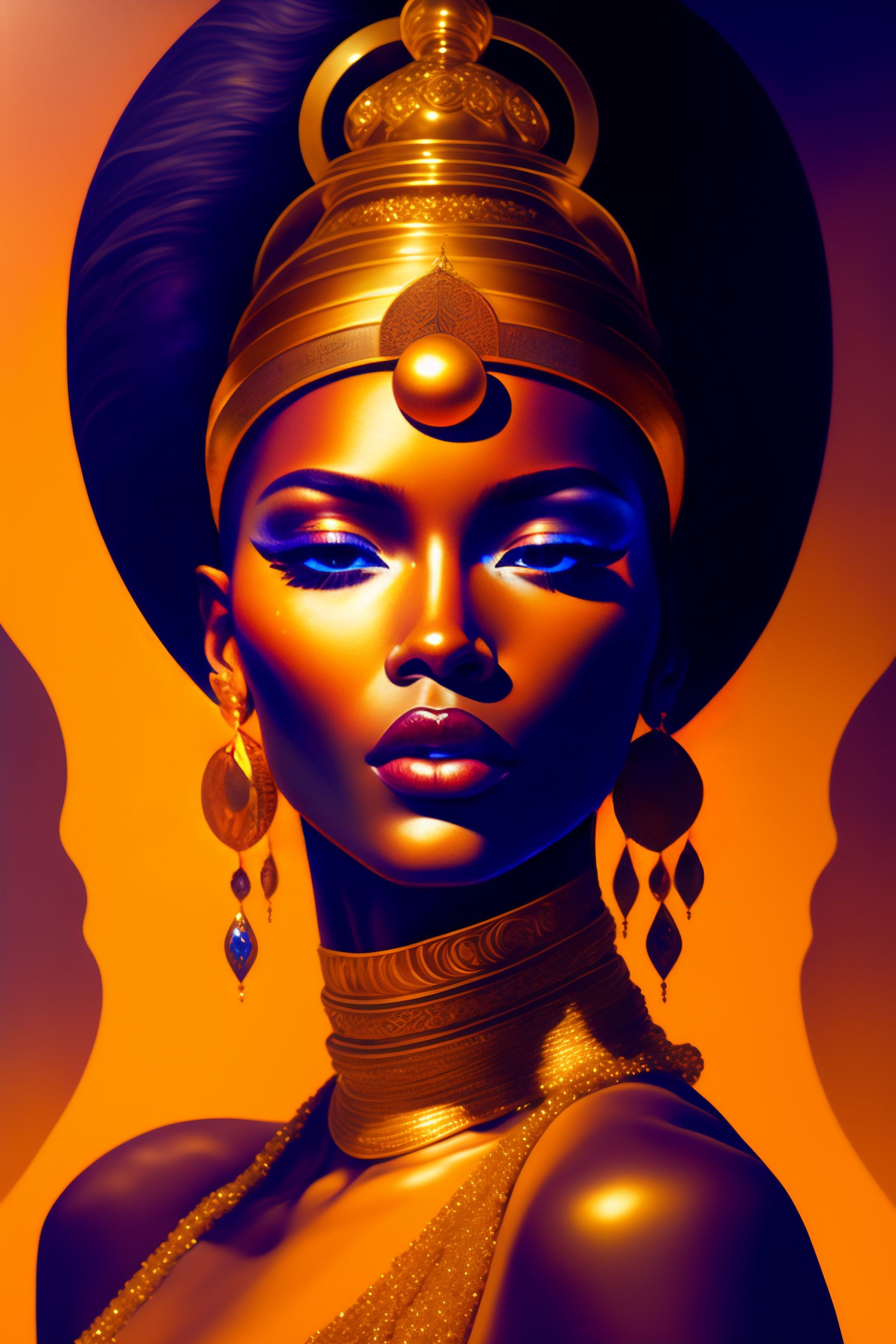 Lexica A portrait of a golden skinned goddess with a lazer shining