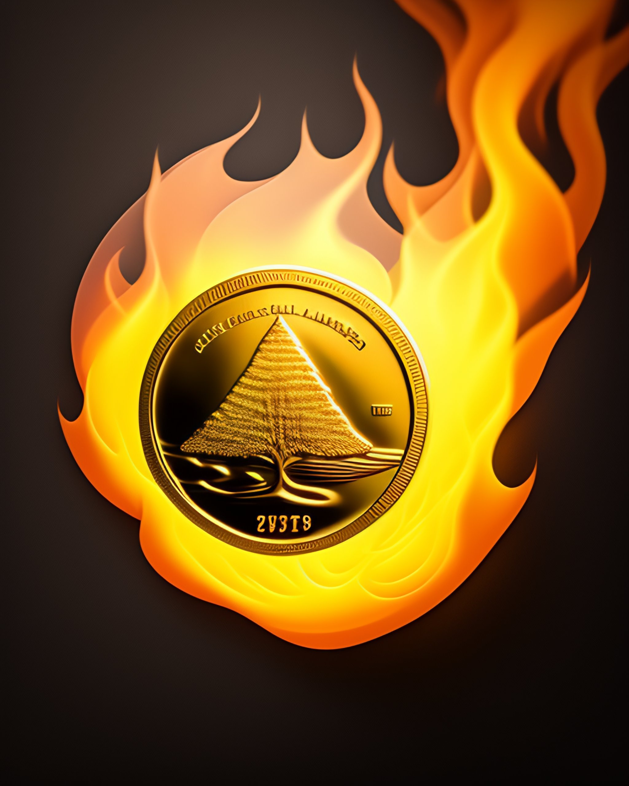 Lexica - A blank coin engulfed in flames, coin is a gold color