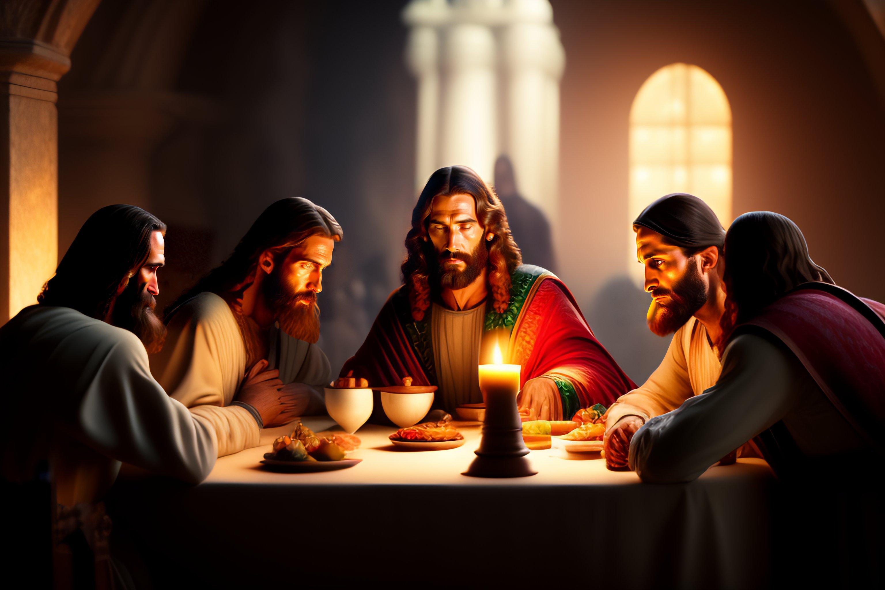 Lexica - Hyper Realistic Color Photo Of The Last Supper, Year 1, Jesus 