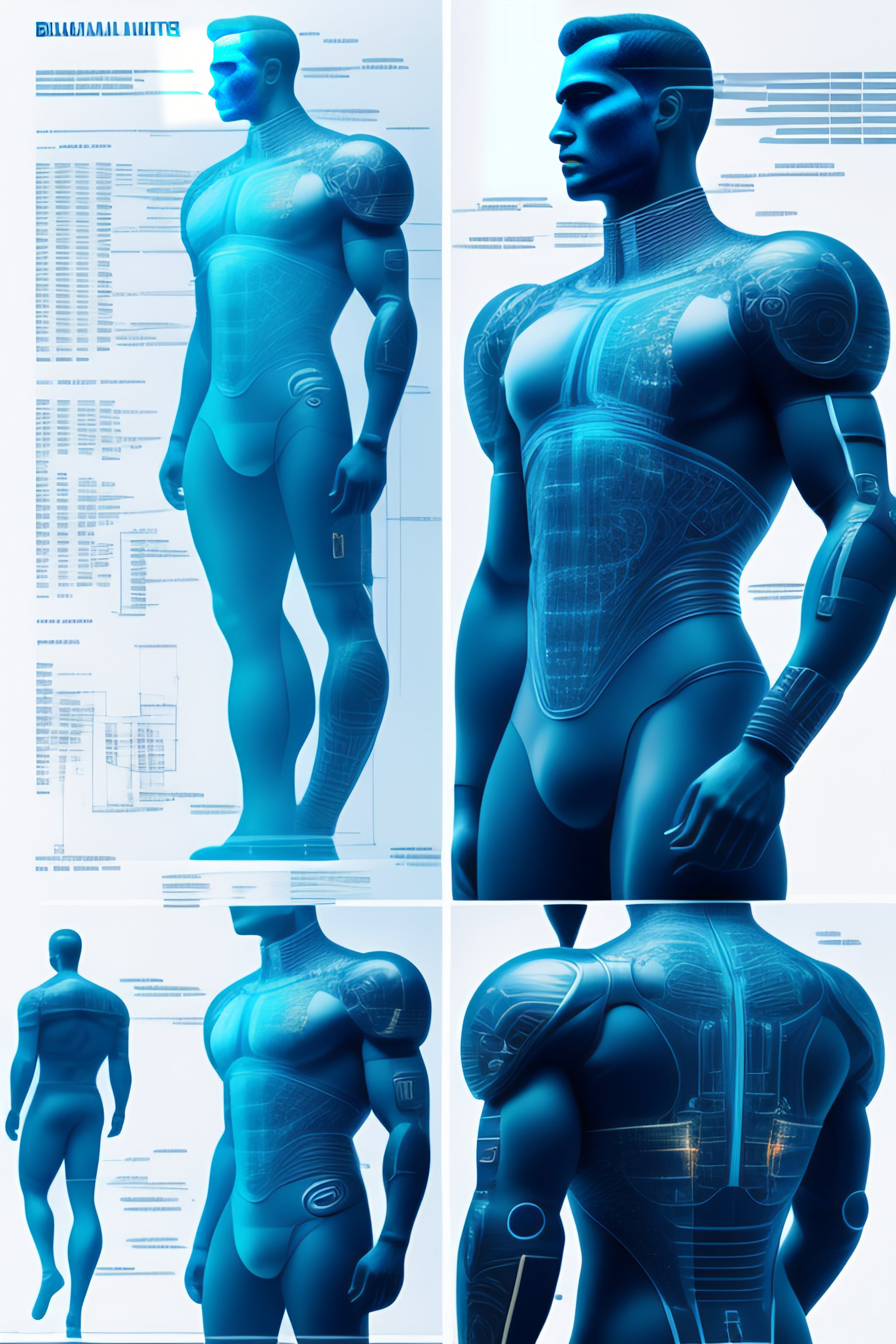 Lexica - Detailed schematics of a male cyborg, Venetian man, blueprints ...