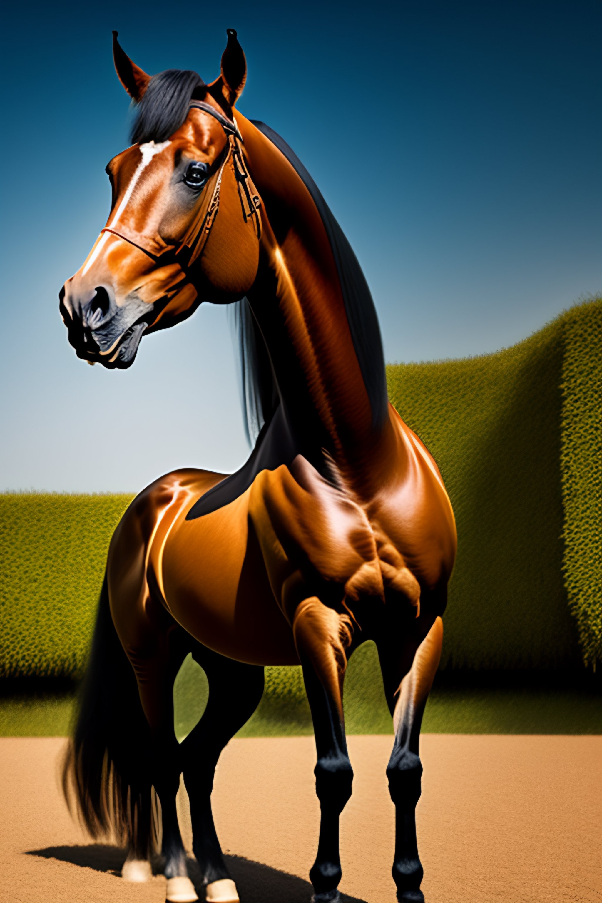 Lexica Human headed horse which is wearing blazer and pant. Look