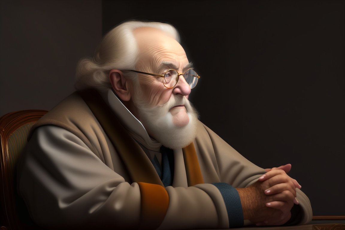 Lexica - A wise elderly philosopher, depicted against a plain black ...