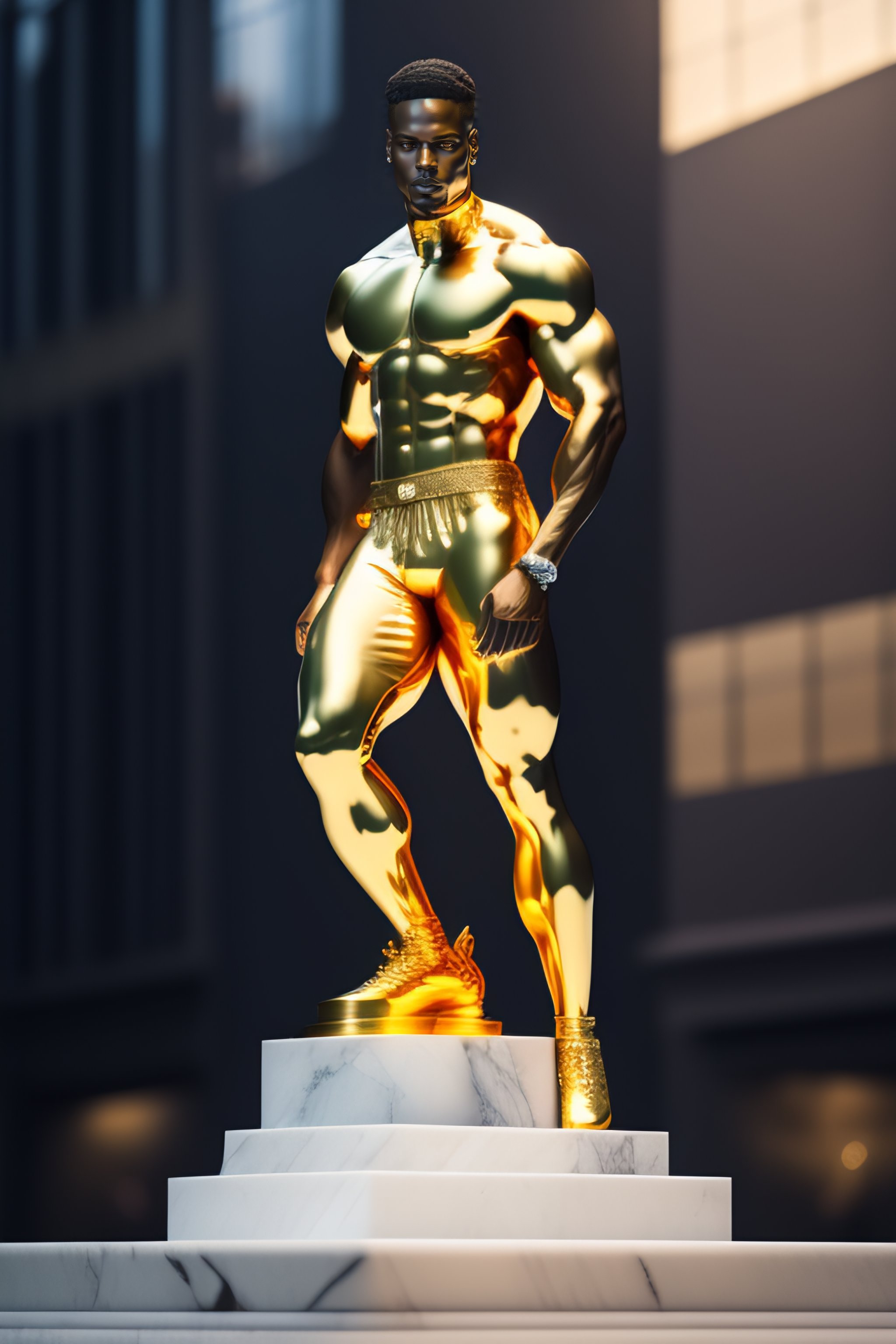 Lexica - A statue of a man made of marble with gold veins, dark skin ...