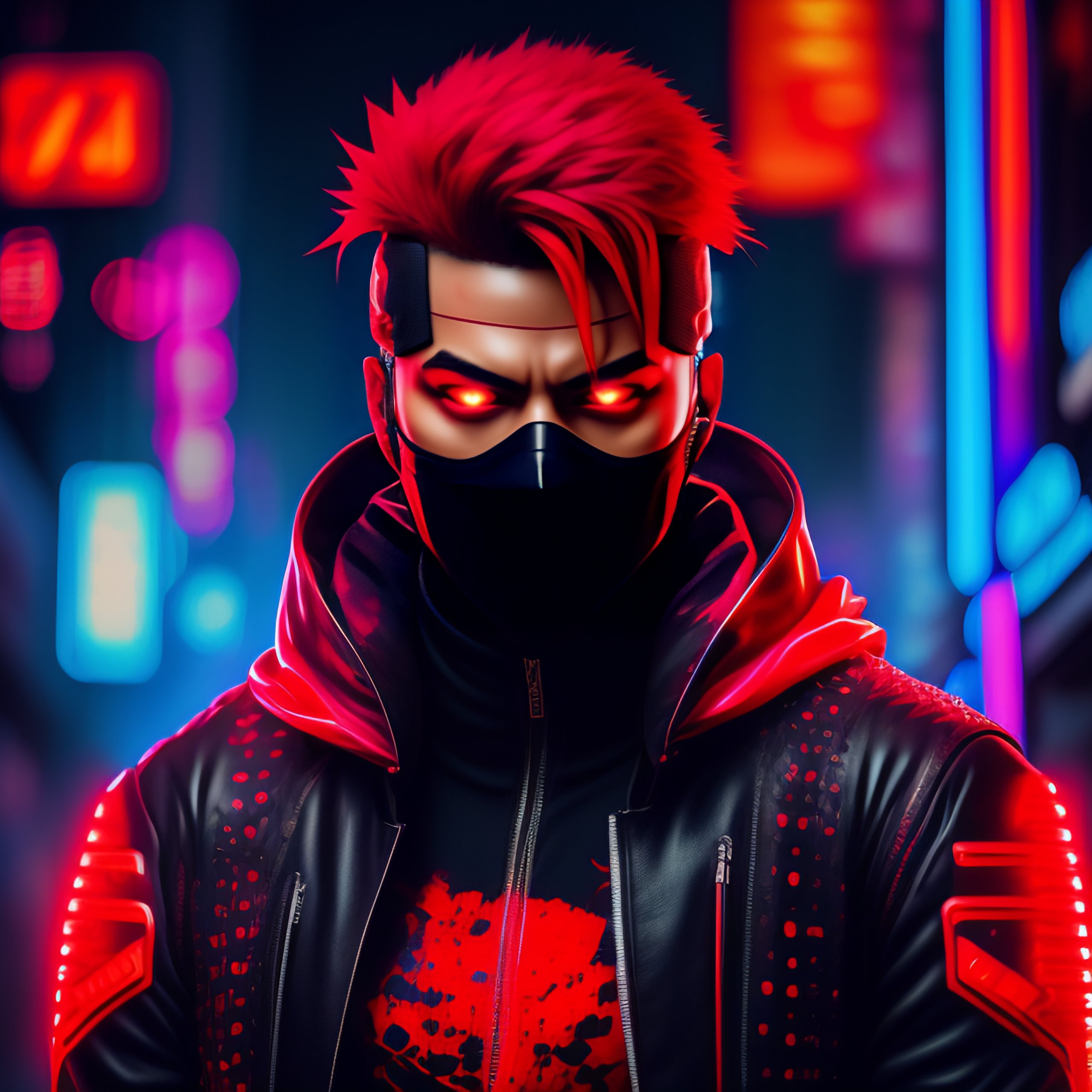 Lexica - Awesome looking cyberpunk red male ninja 8-bit neon