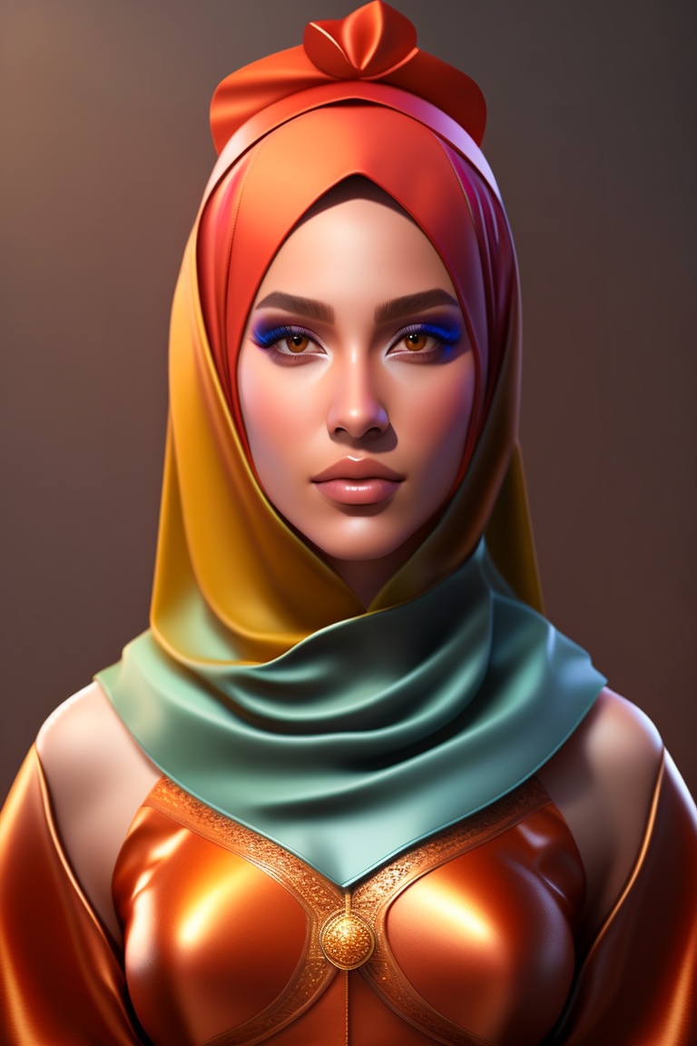 Lexica - Sharia hijab goddess, short rounded face, fully closed outfit,  rooster elemental animal outfit, superhero pose