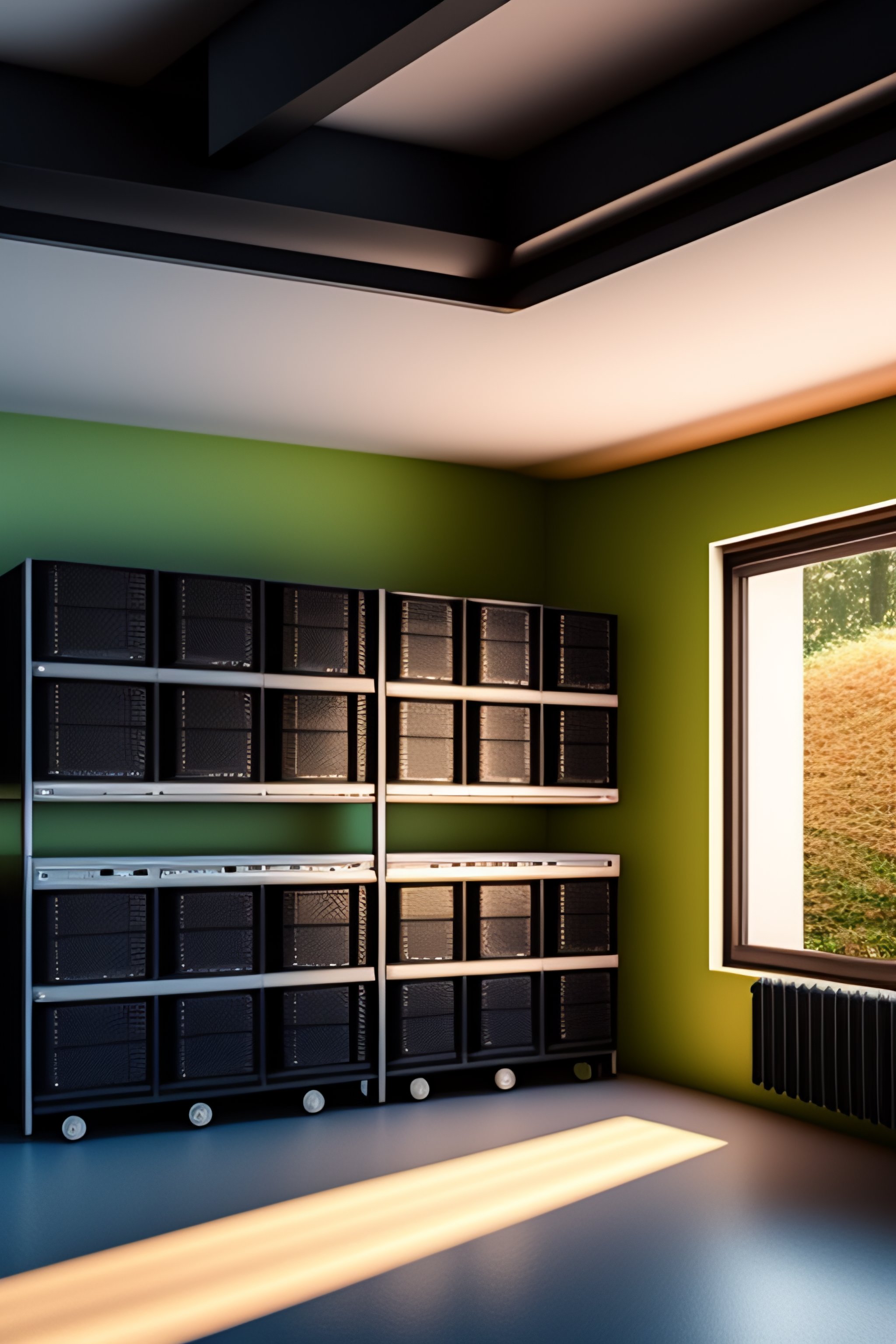 Lexica - A view of inside a house garage with a shell of servers, 2 ...