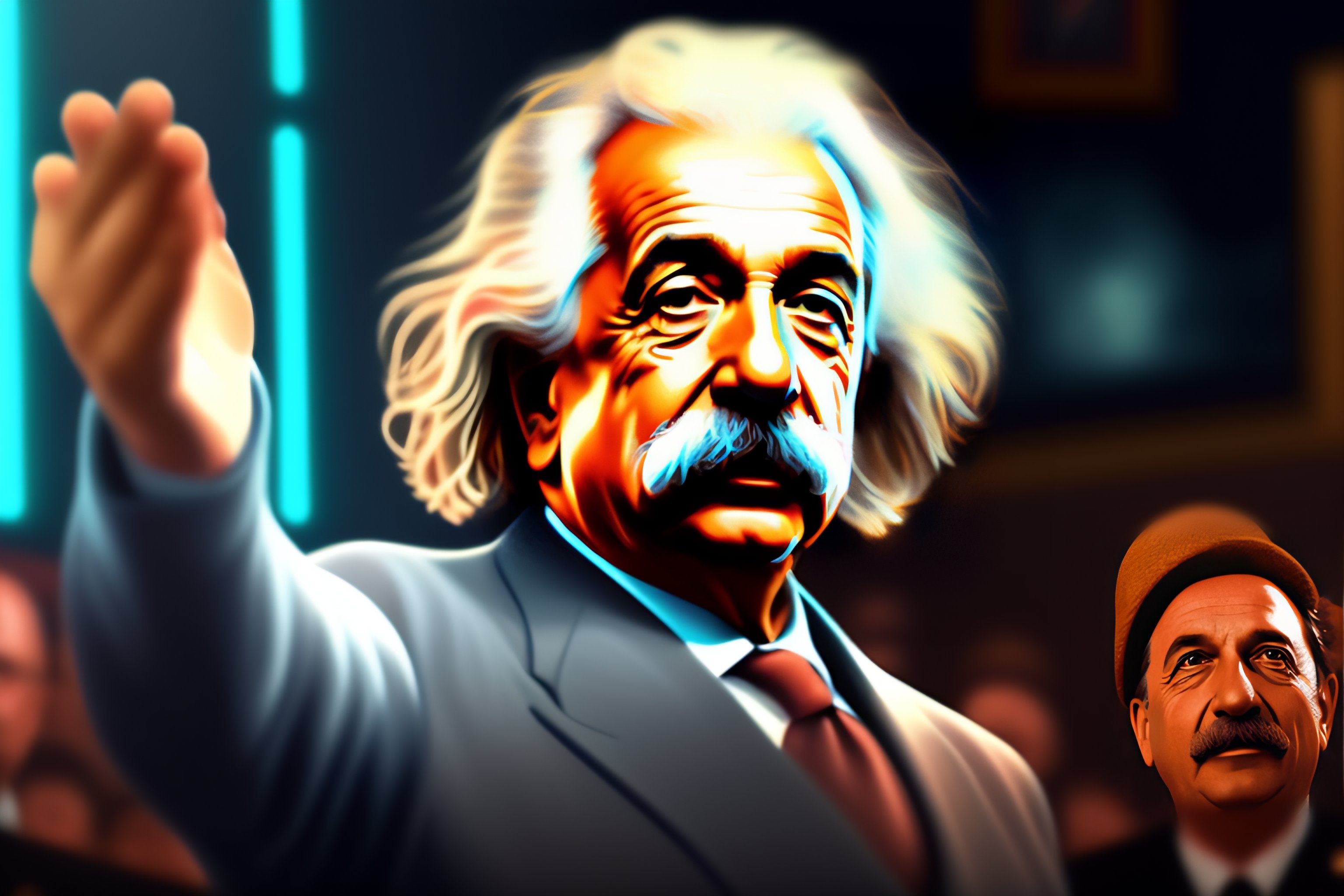 Lexica - Portrait of Albert Einstein in a video game raising his hand ...