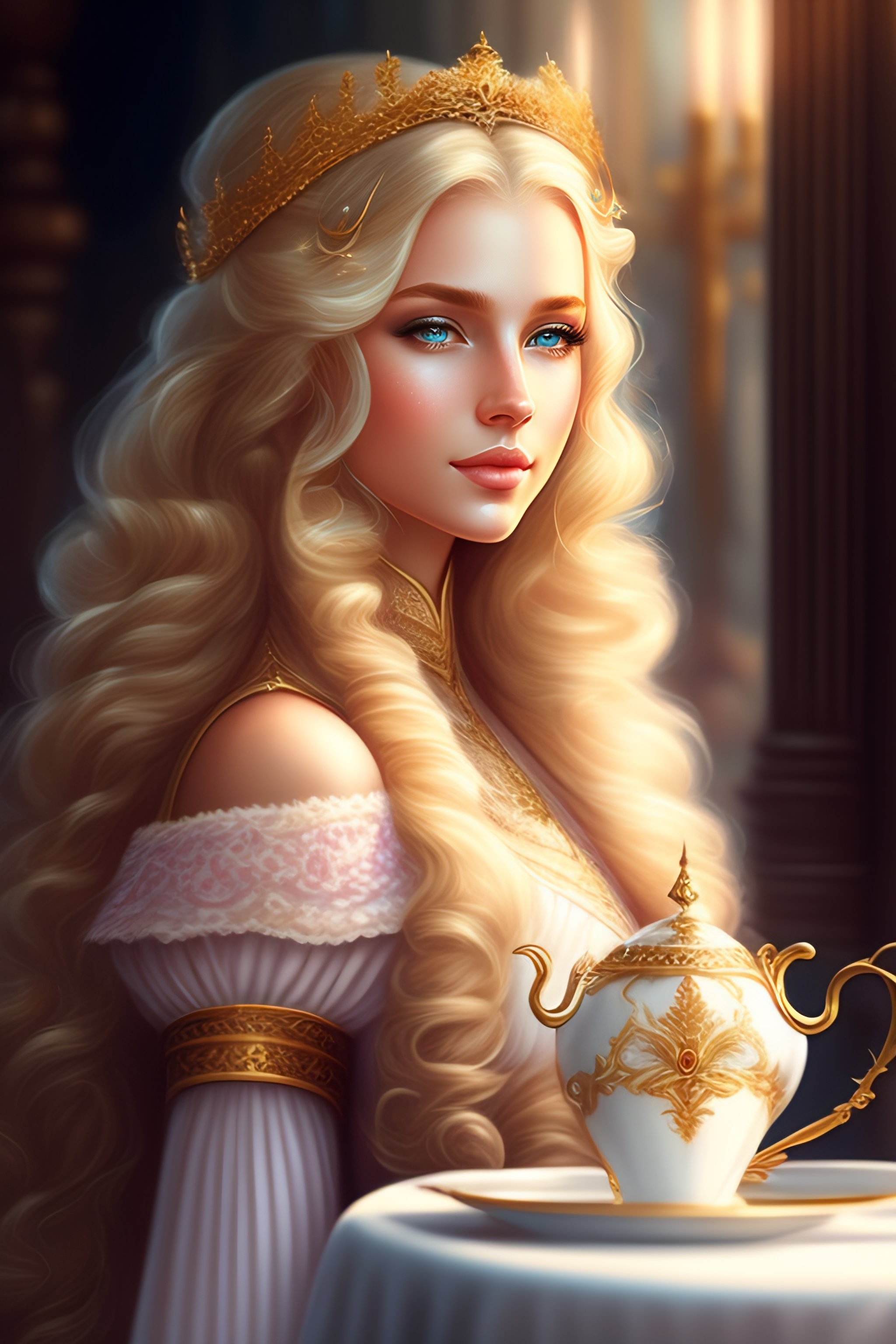 Lexica A Young Princess Long Blonde Hair Royal At A Tea Party Beautiful Stunning Hd 8004