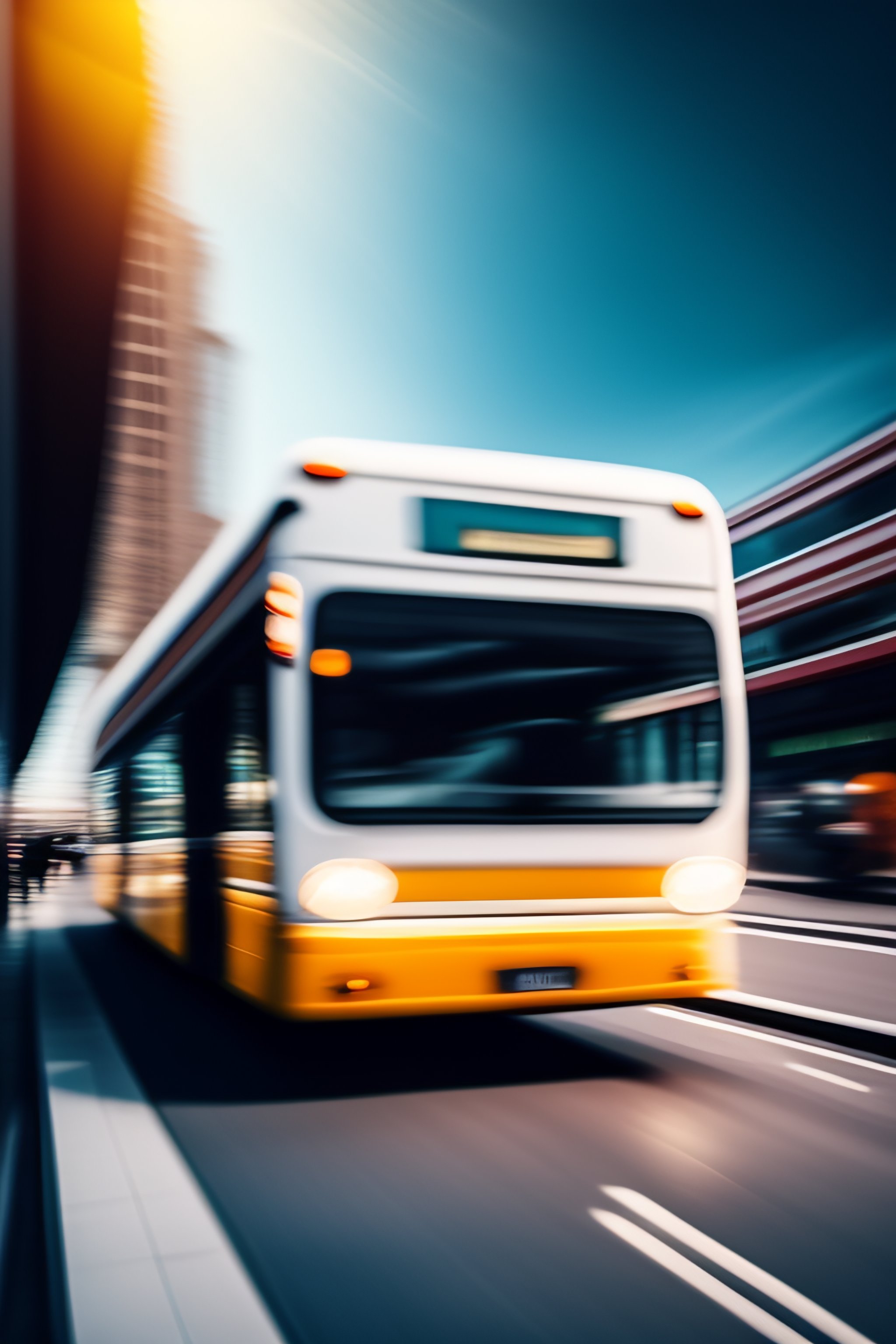Lexica - White Bus in city street, inside view ,motion blur, front view ...