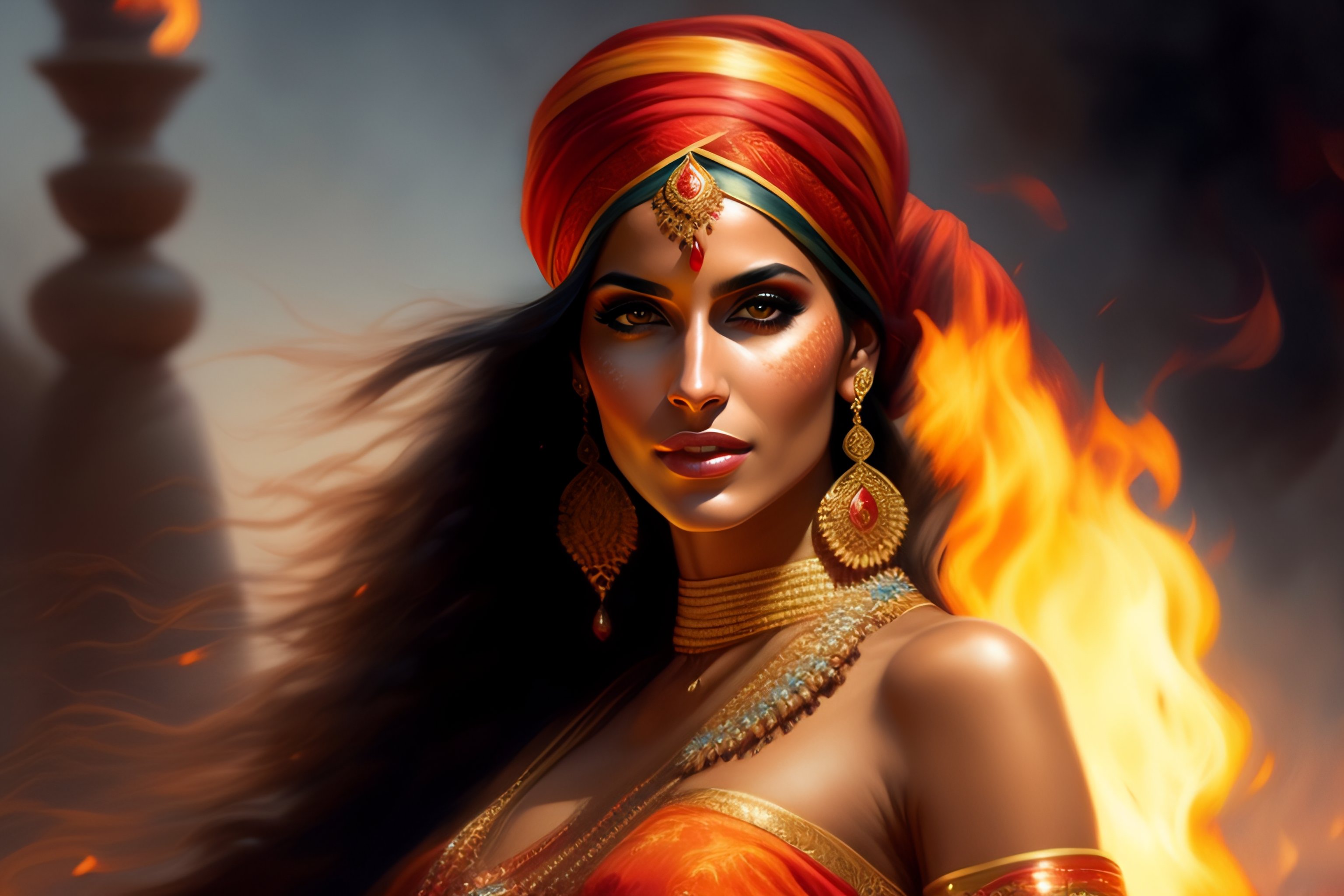 Lexica Beautiful Arabian Woman Wearing Bandana Dancing With Fire Greg Rutkowski