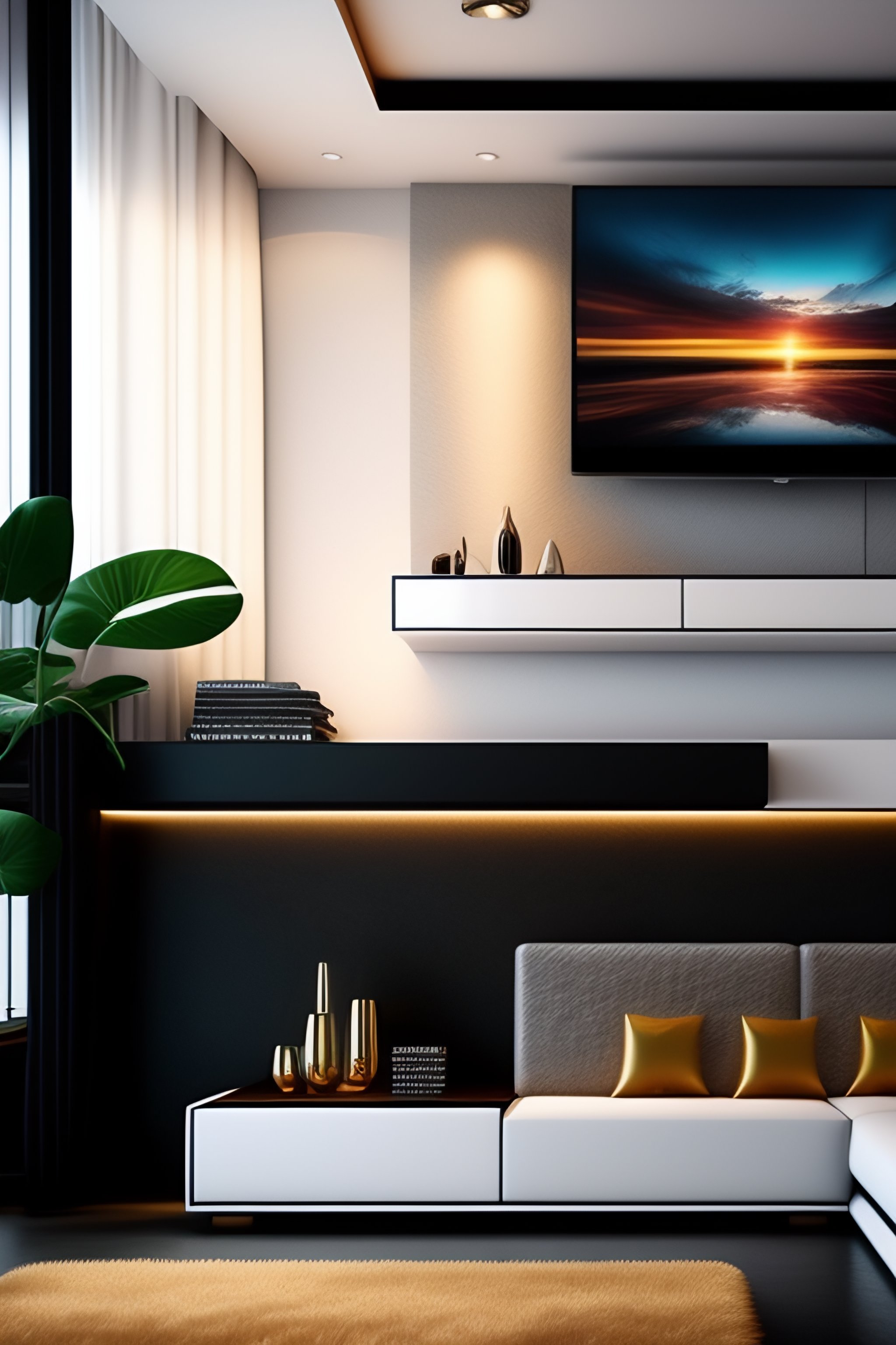 Lexica - Interior home decor design with sofa and tv