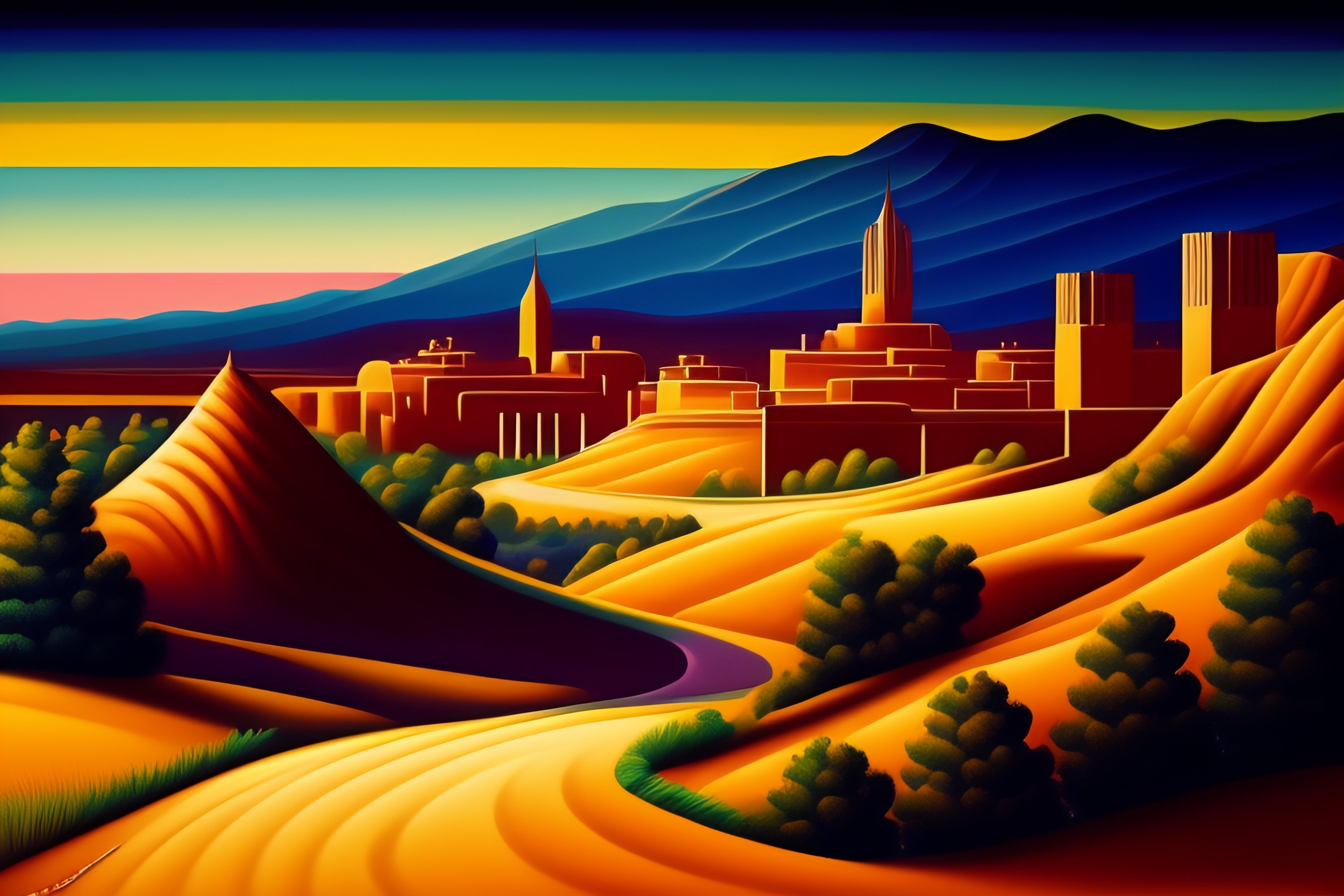 Lexica - Landscape of a town, art deco, medieval, image size:3072x2048