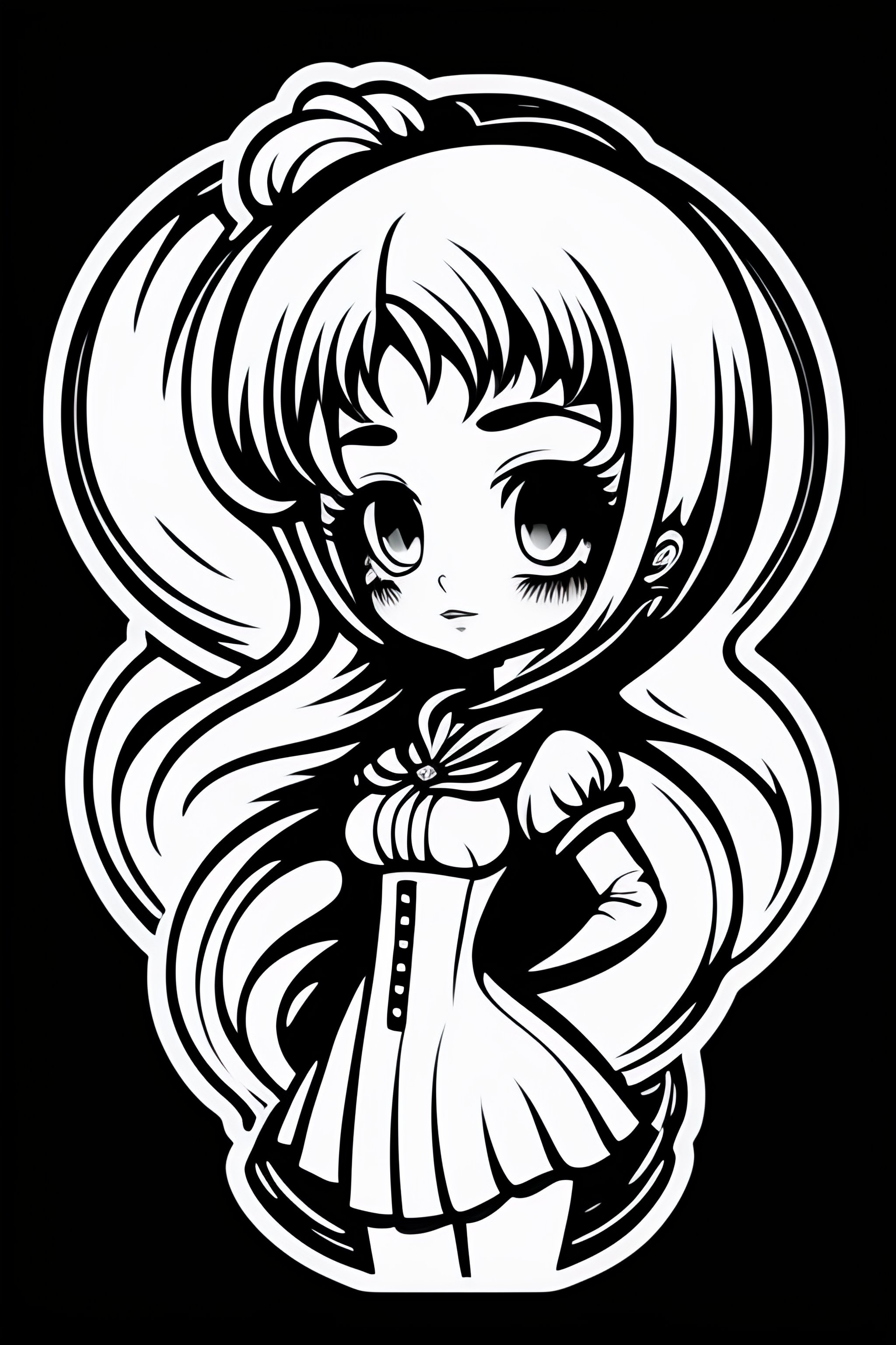 Lexica - Cartoon girl sticker, anime style, black & white, vector, HR GIGER  style, solid background color