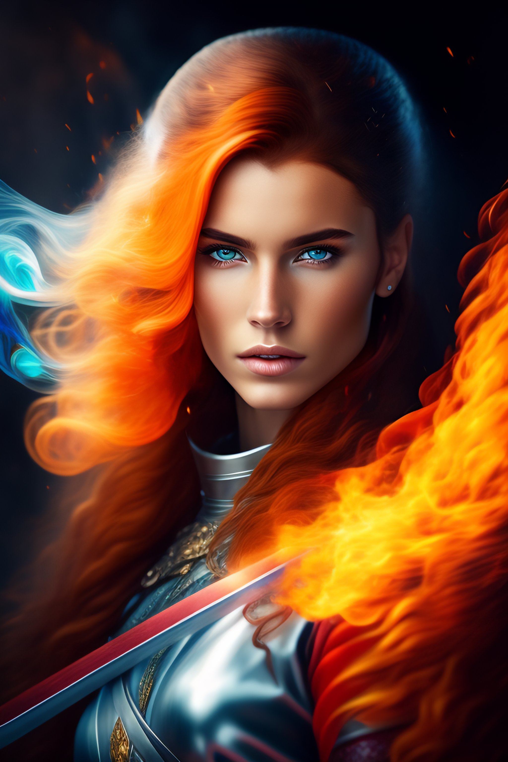 lexica-girl-with-fire-and-water-hair-holding-sword-full-view