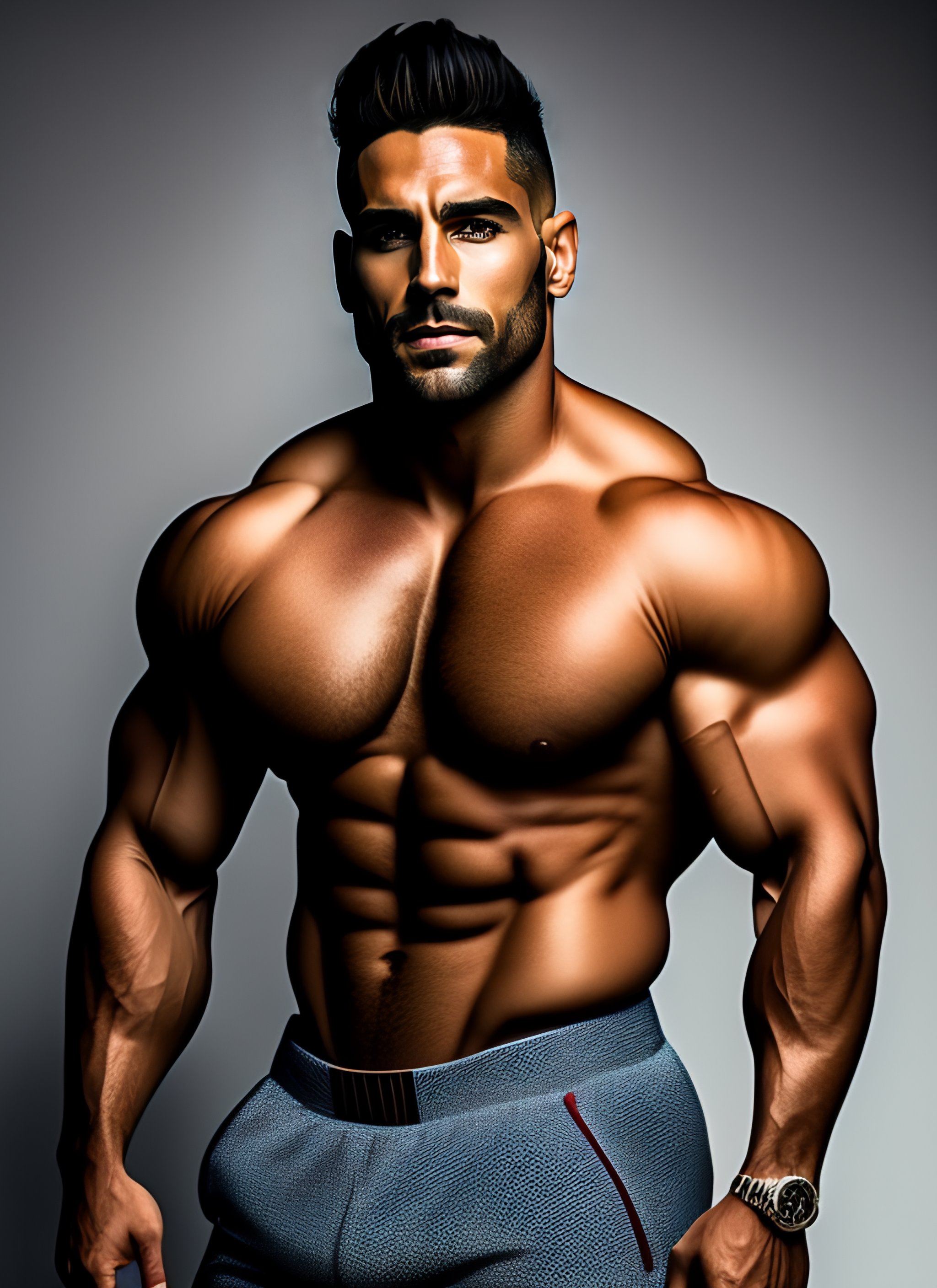 Lexica Attractive Fit 30 Year Old Spanish Man Big Pecs And Abs Full Shot Wearing A Crop Top 