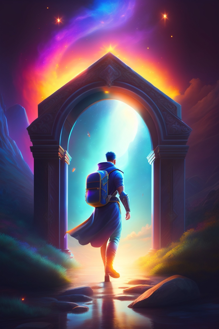 Lexica - Alex stepping through the portal, with a mesmerizing glow ...