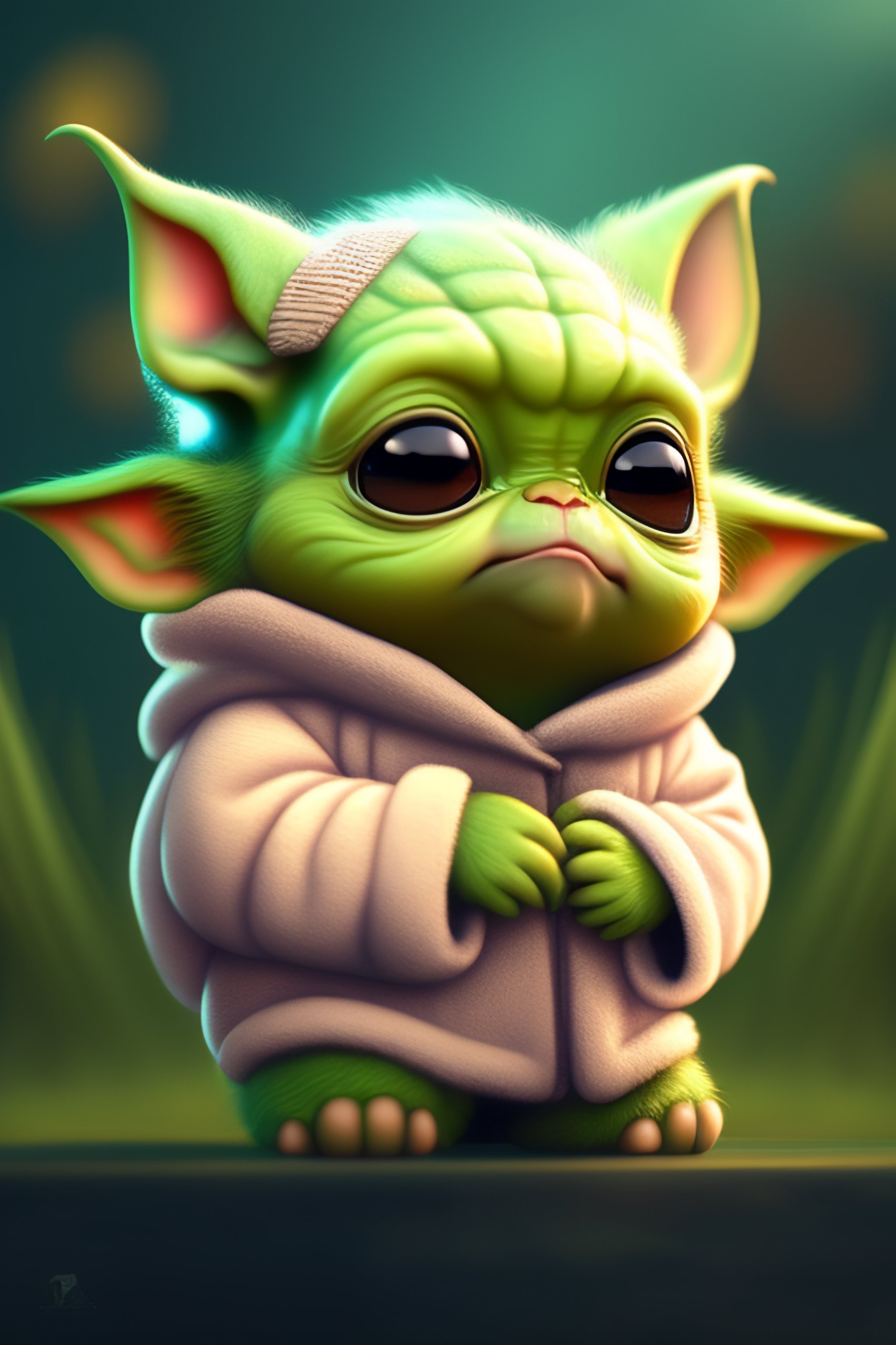 Lexica - CUTE AND ADORABLE CARTOON FLUFFY BABY YODA, FANTASY