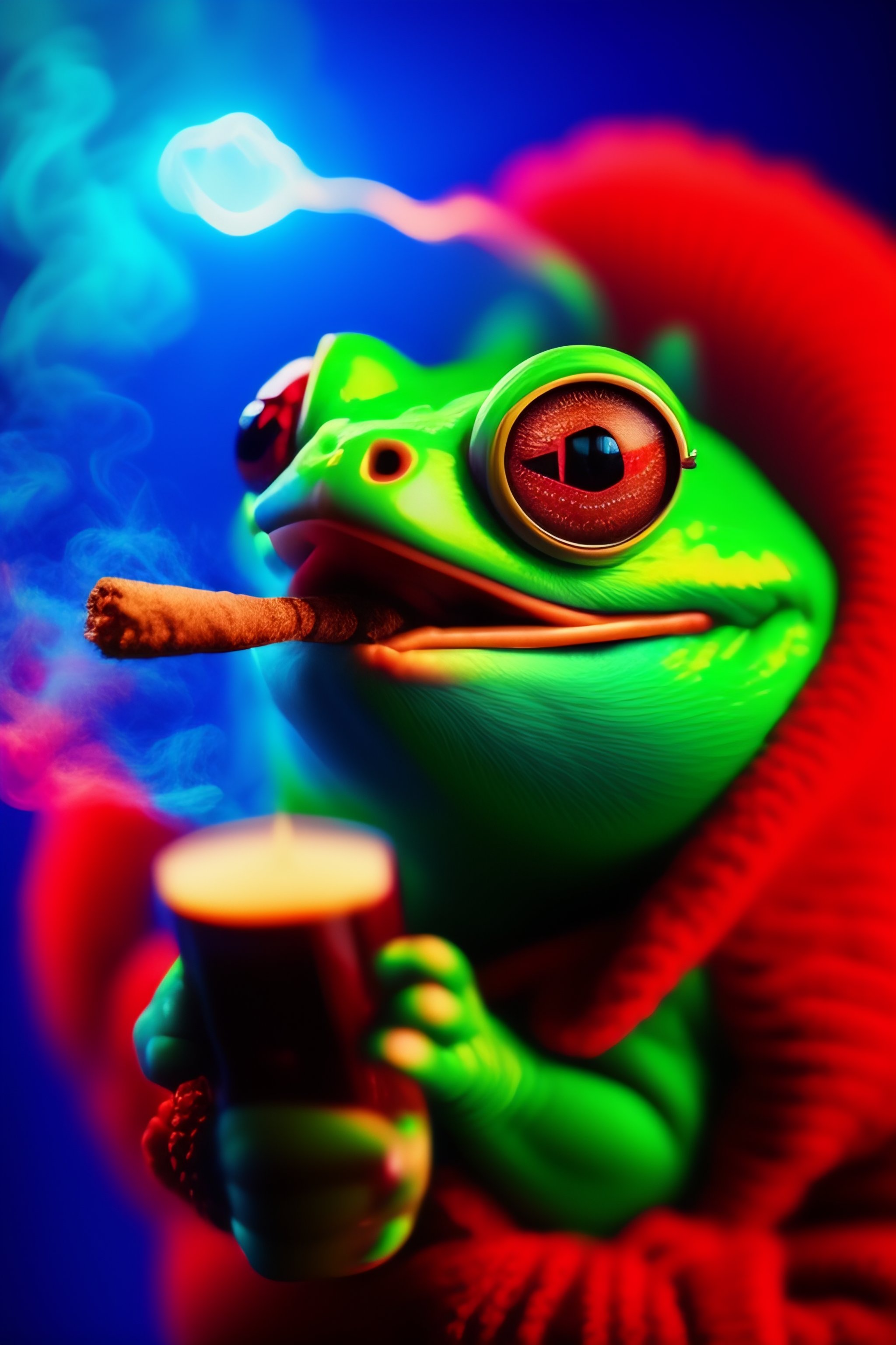 Lexica - 8k representation of pepe the frog smoking a cigar with t red ...