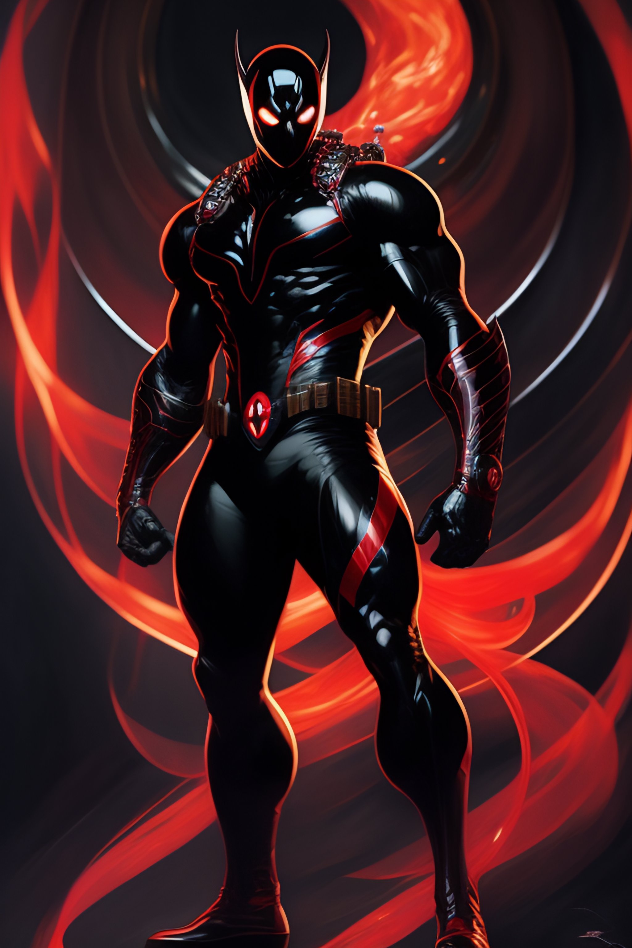Lexica - Full body portrait of Venom symbiote appears as a black and red  suit that seems to pulsate and flow around Deadpool's body. It enhances his