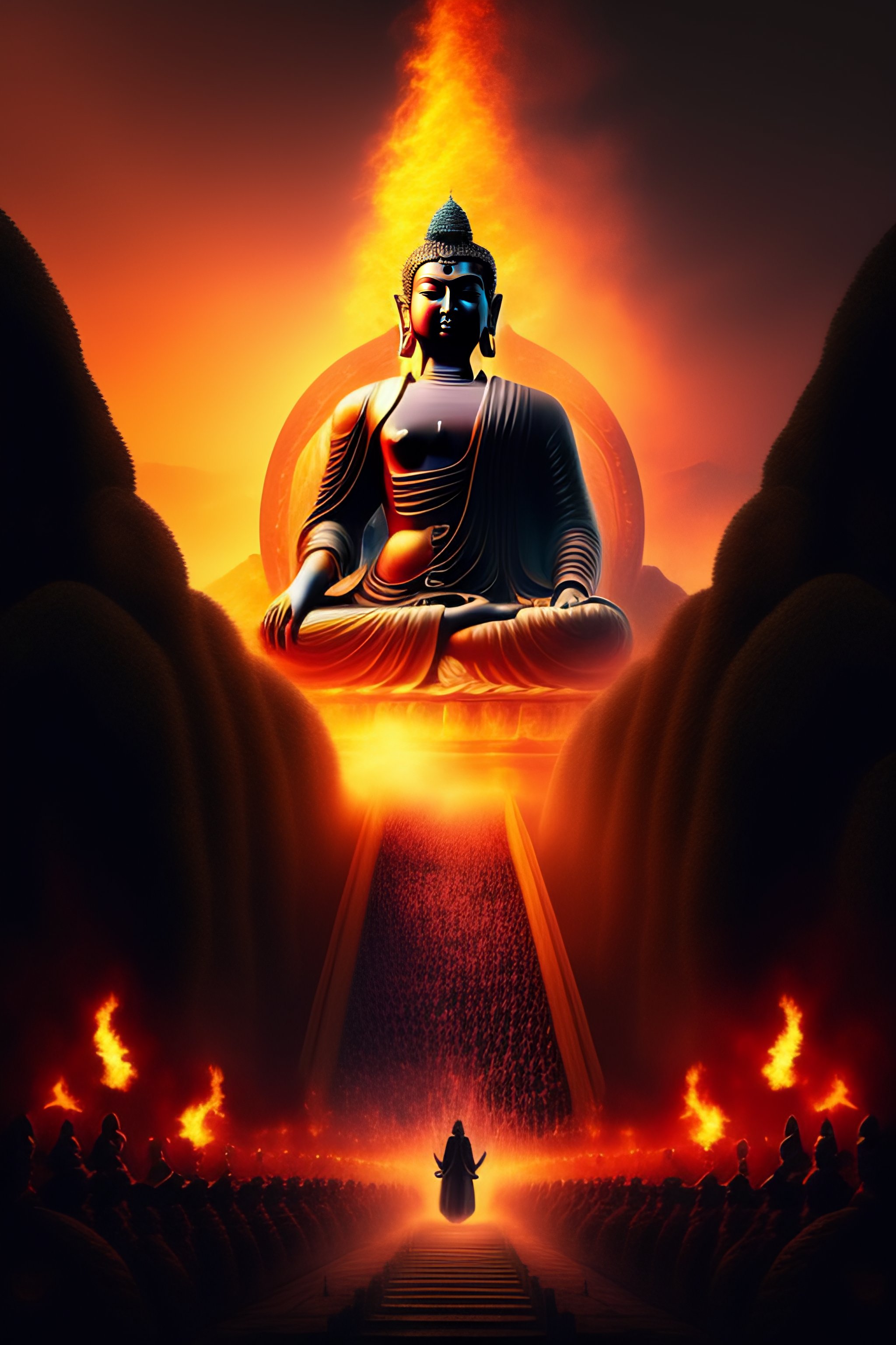 Lexica Buddha breaks the chains of doors in hell and leads thousands