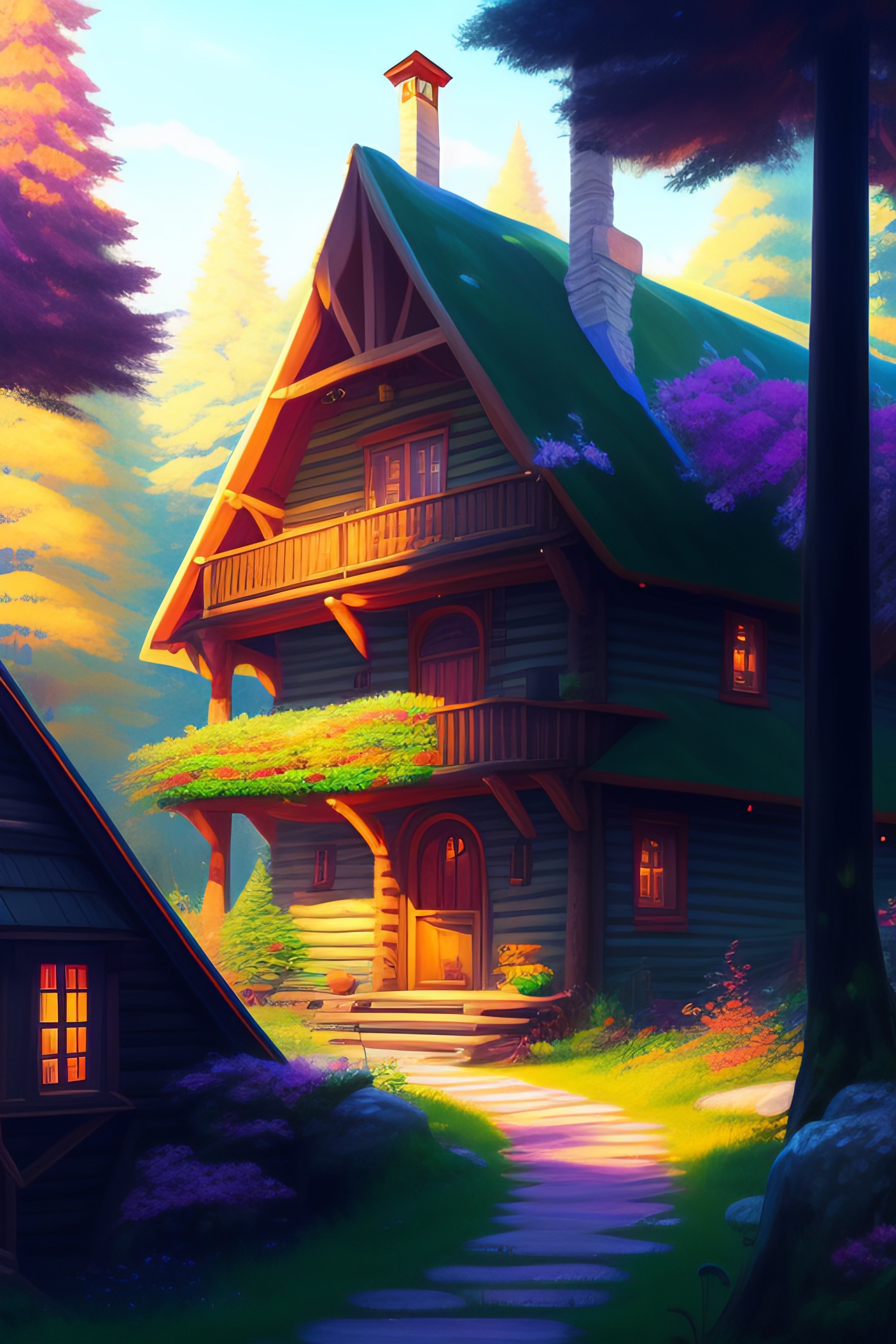 Lexica - Cluttered house in the woods, anime, oil painting, high ...