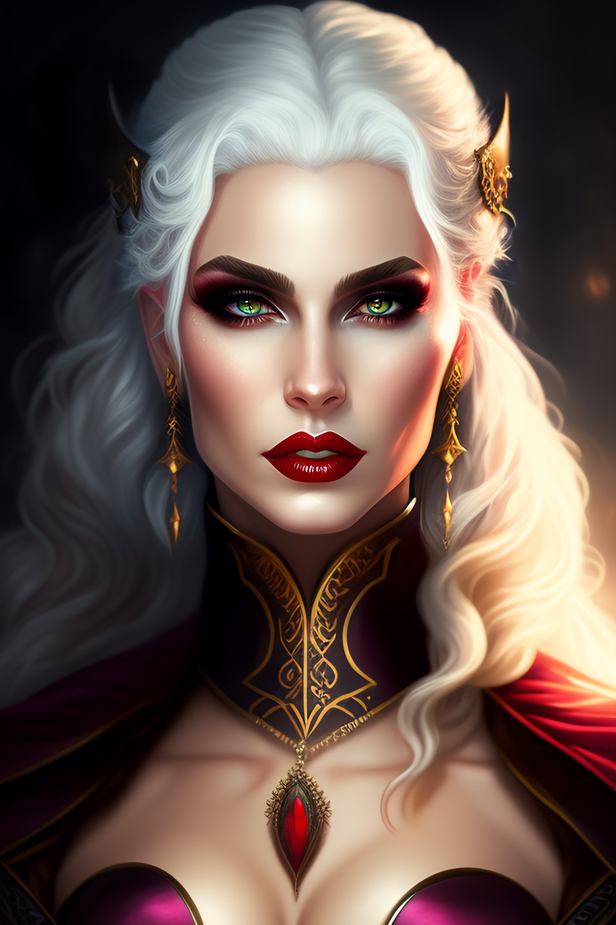 Lexica - Female vampire, dark fantasy, dnd portrait, white hair