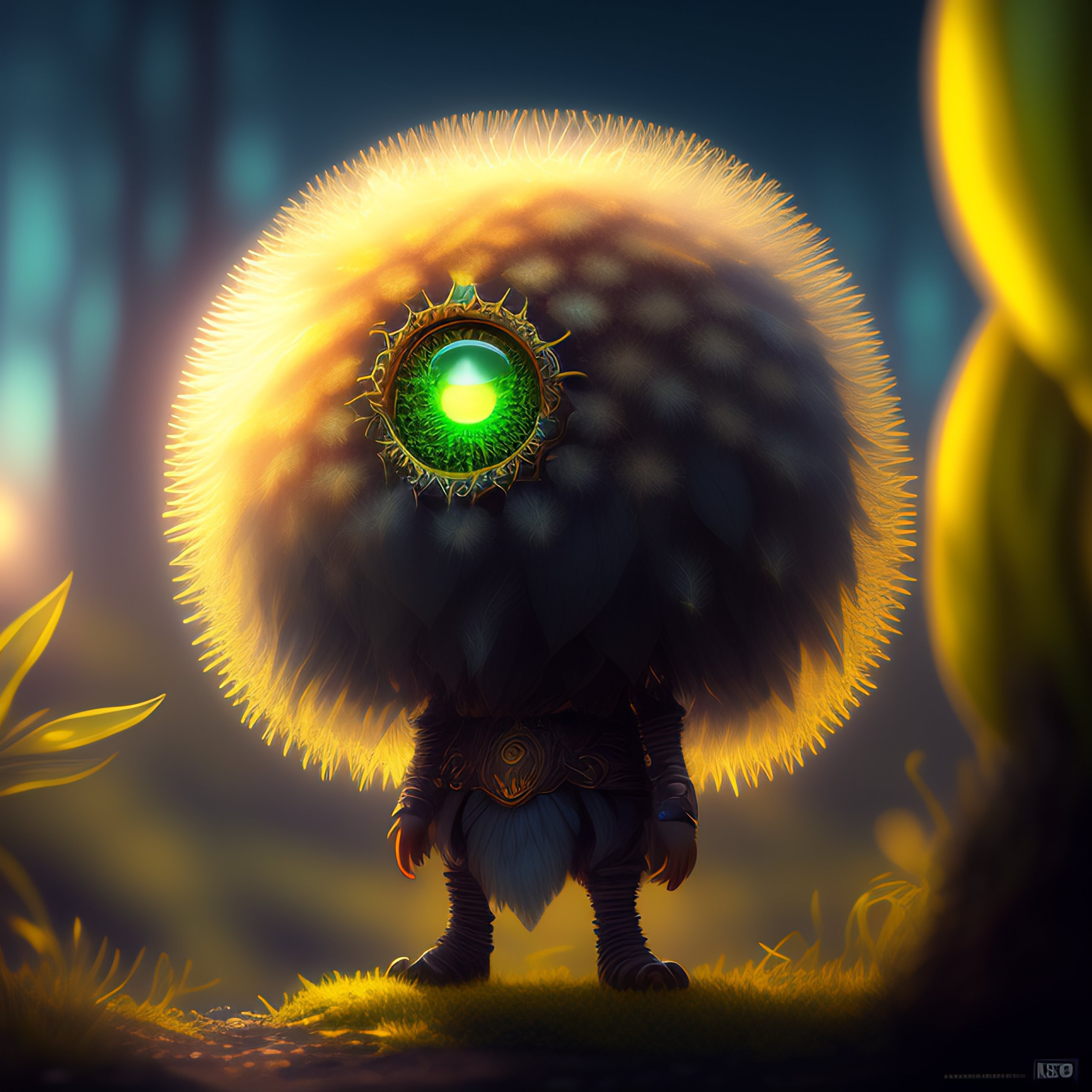 Lexica - A humanoid figure dandelion monster with large glowing eyes ...